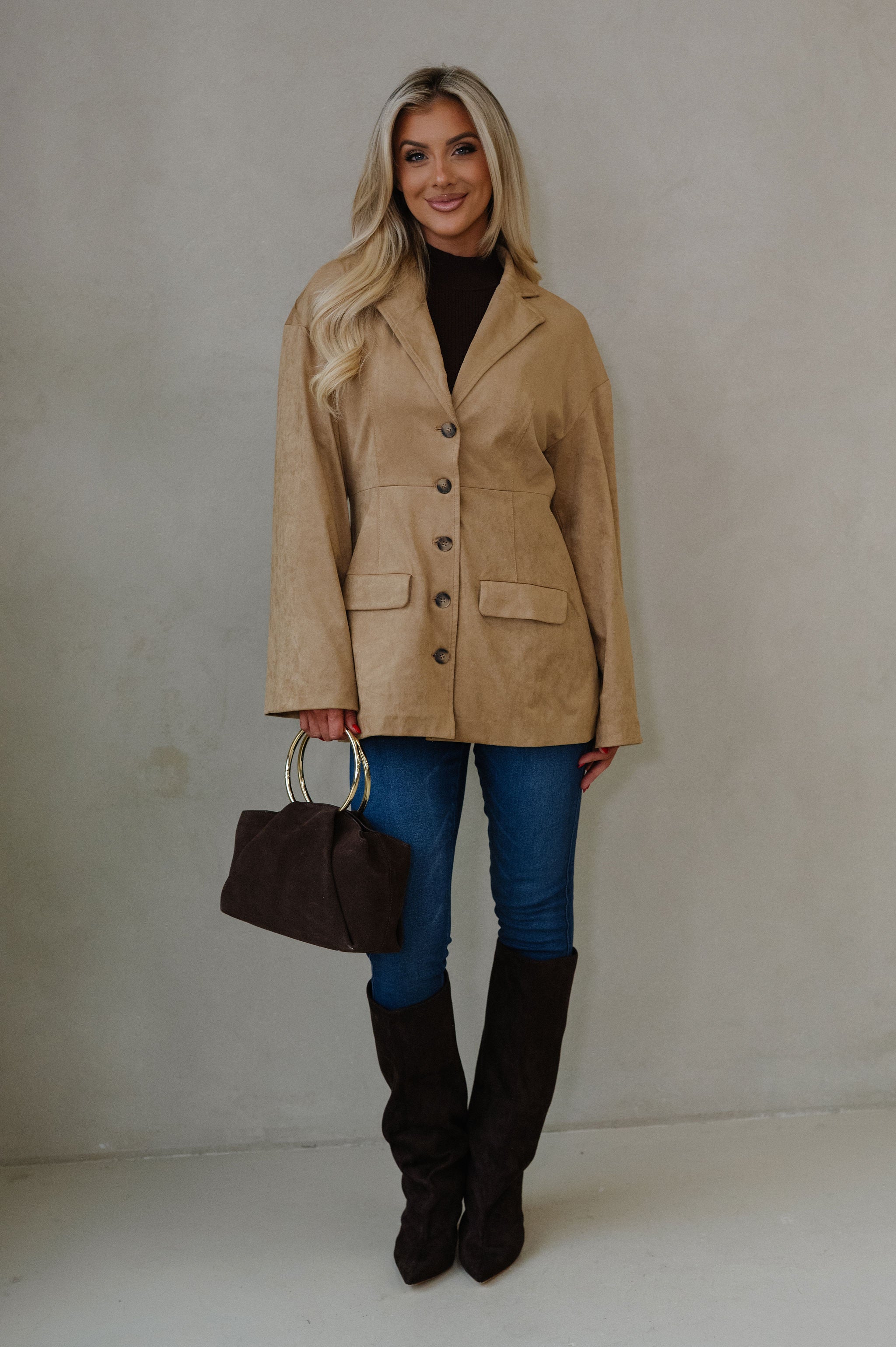 Miranda Faux Suede Jacket-Light Brown