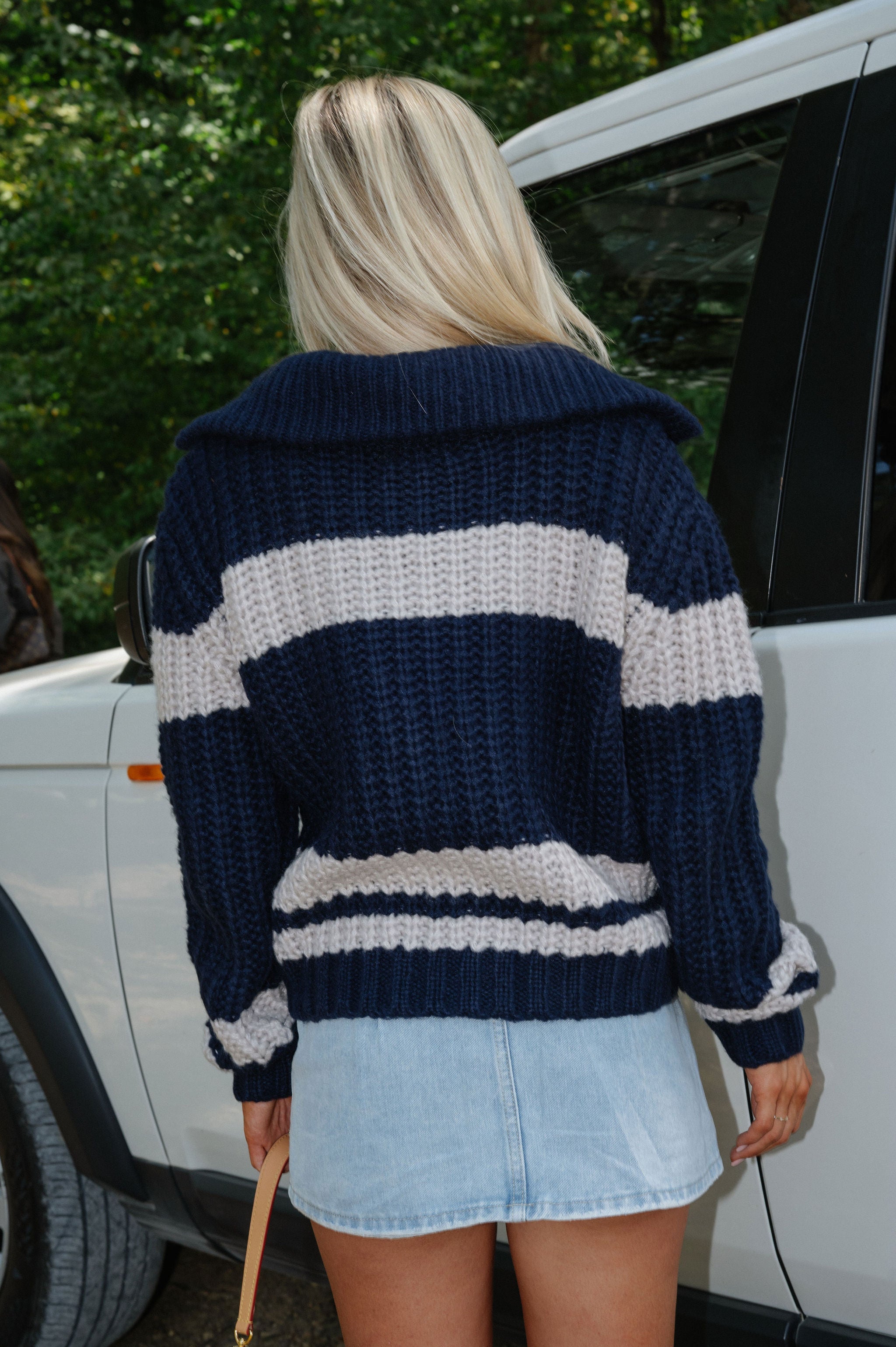 Striped Sweater Jacket-Navy/Seashell