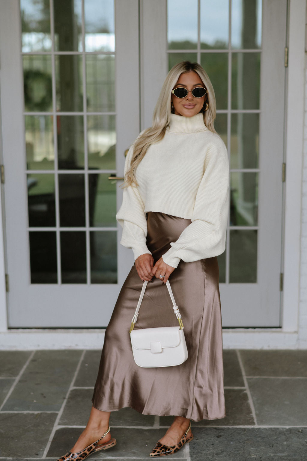 Satin Midi Skirt-Bronze