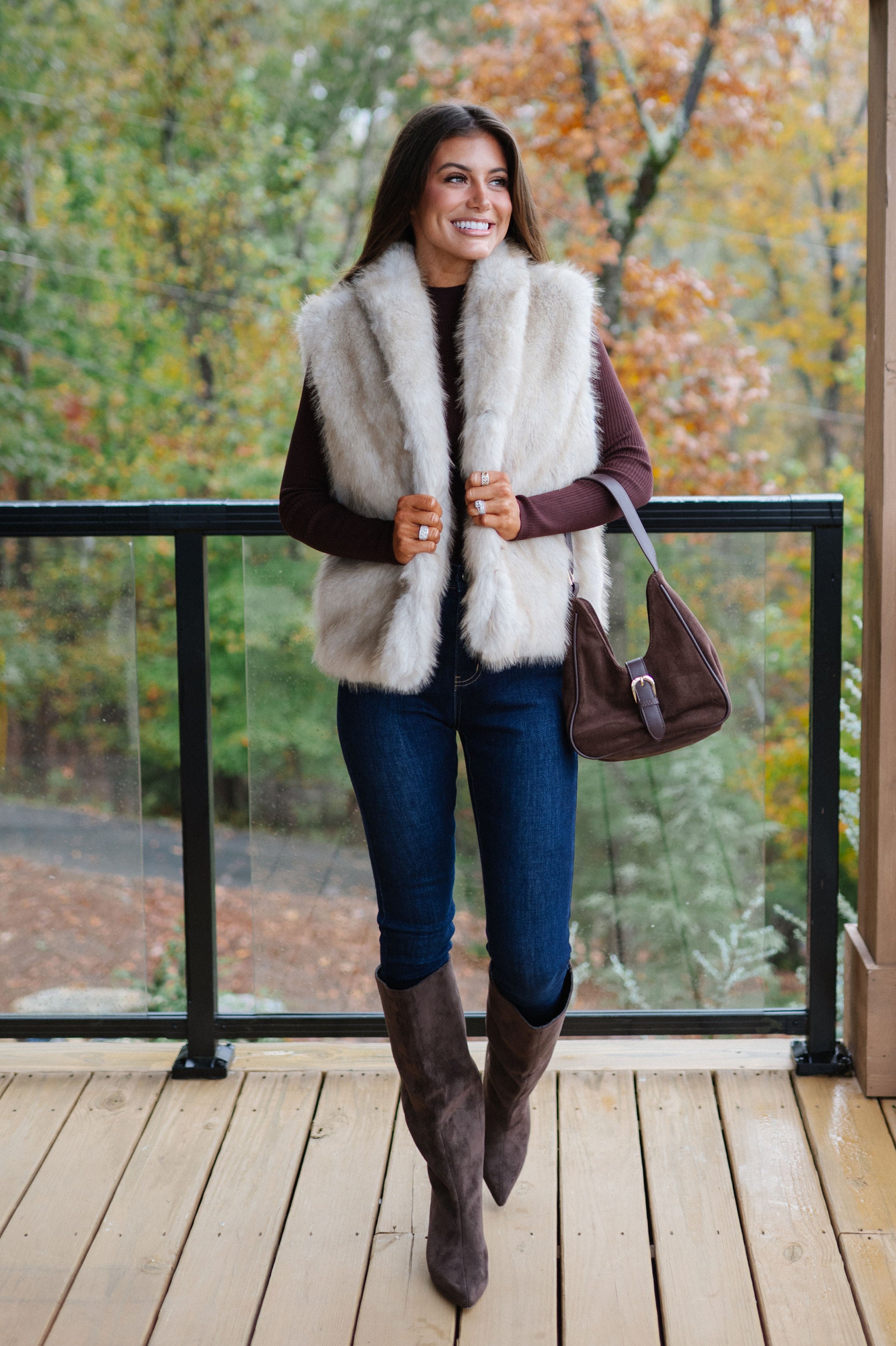 Collared Fur Vest-French Stone