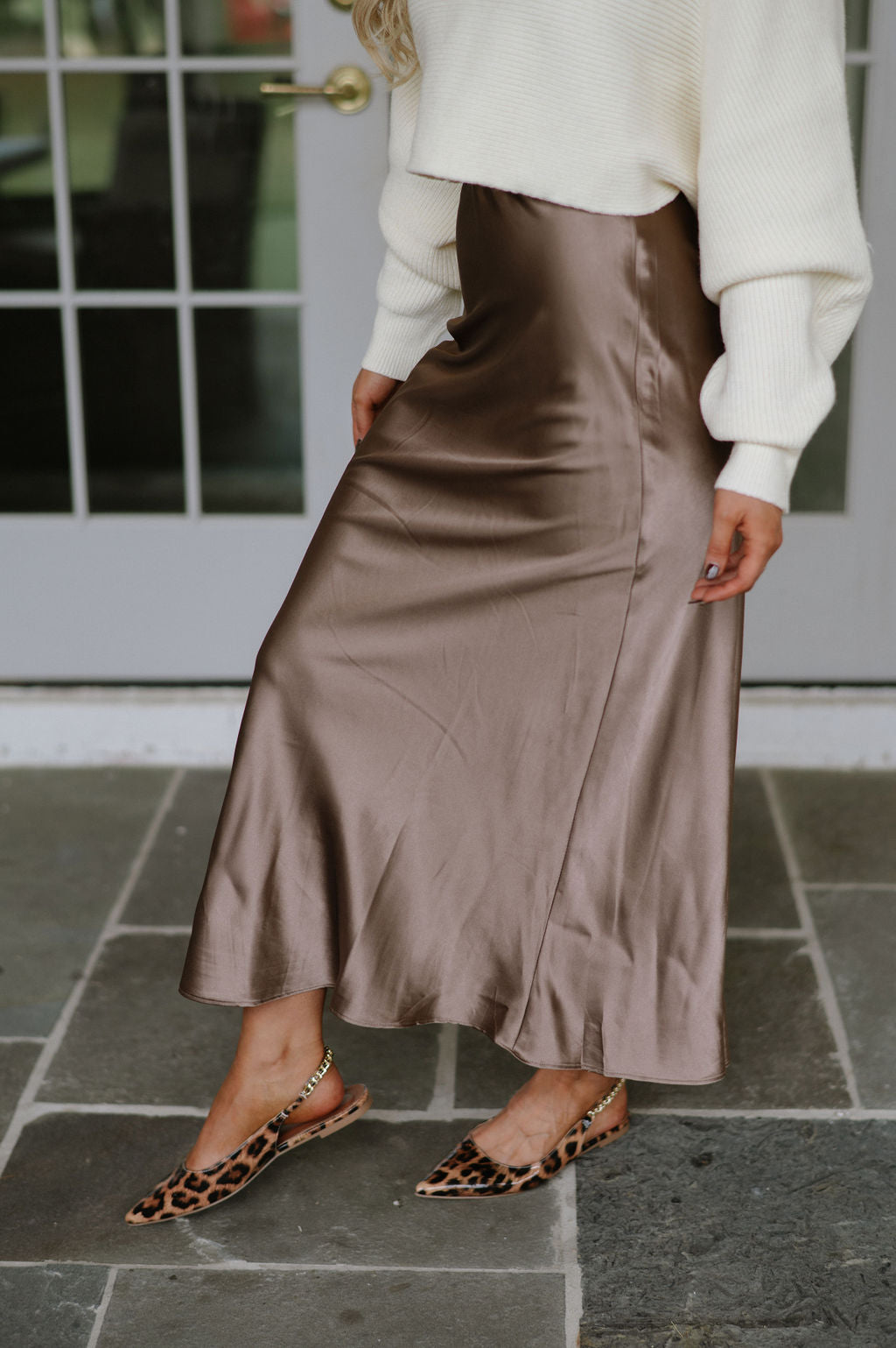 Satin Midi Skirt-Bronze