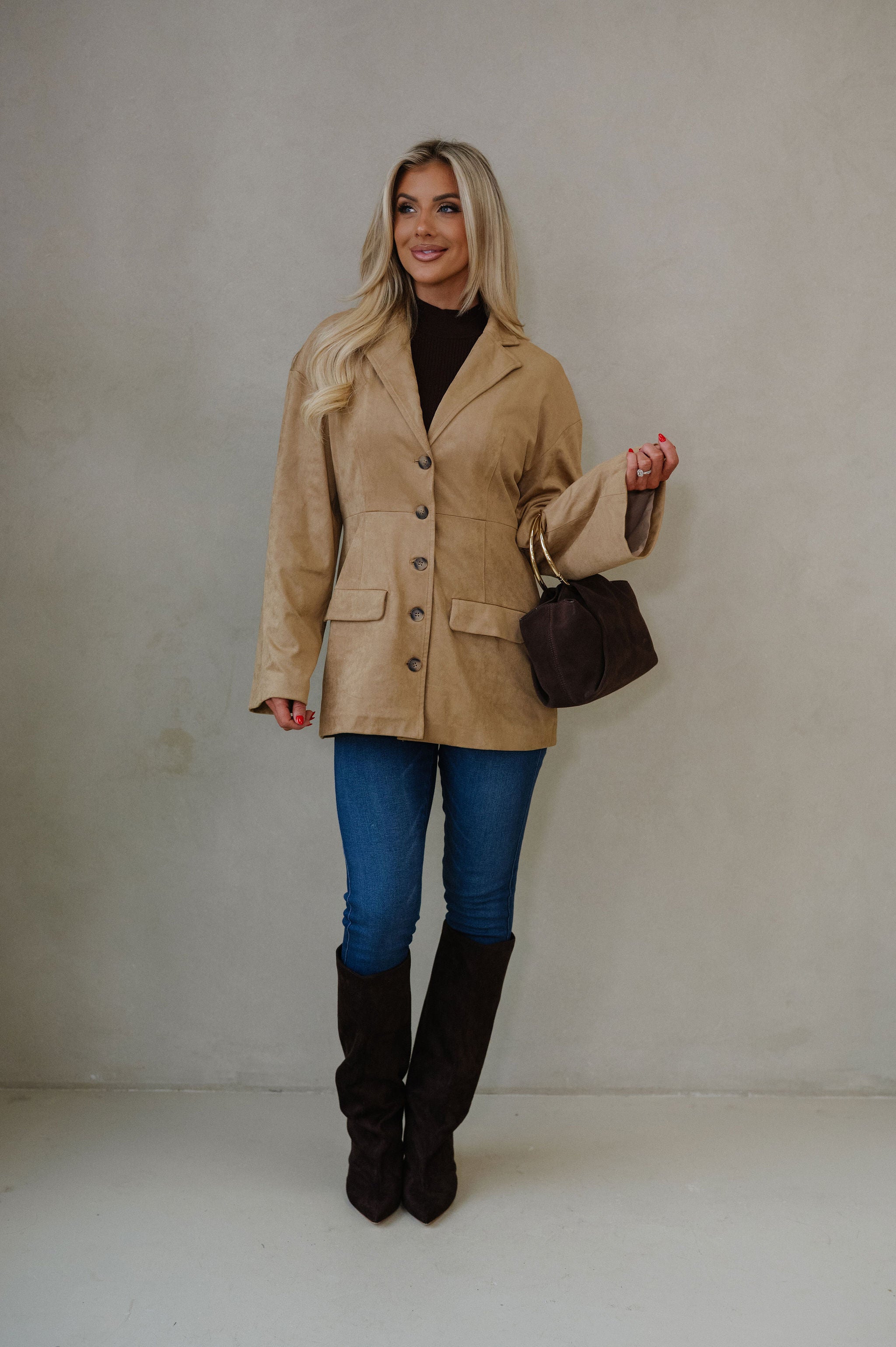 Miranda Faux Suede Jacket-Light Brown