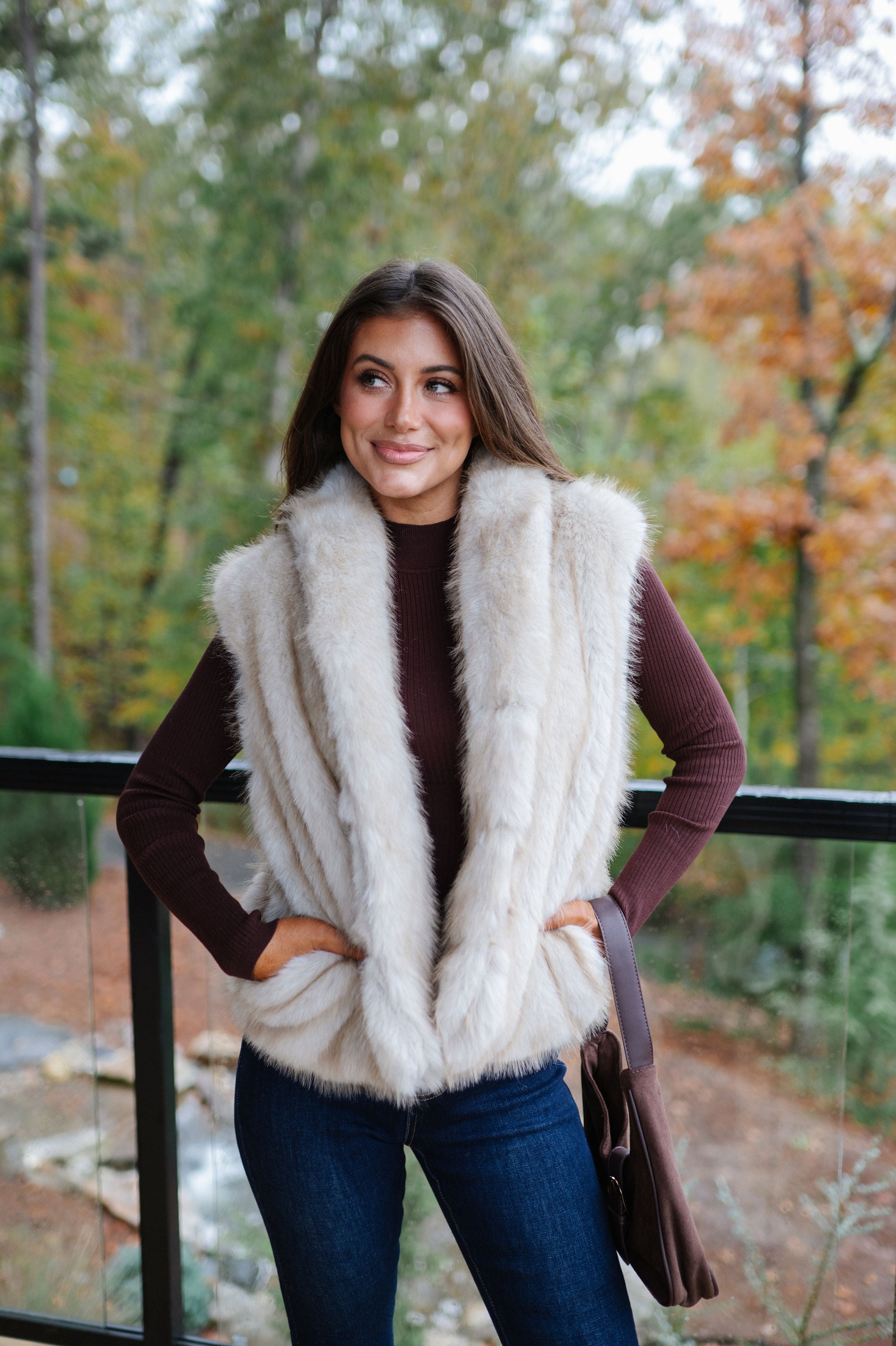 Collared Fur Vest-French Stone