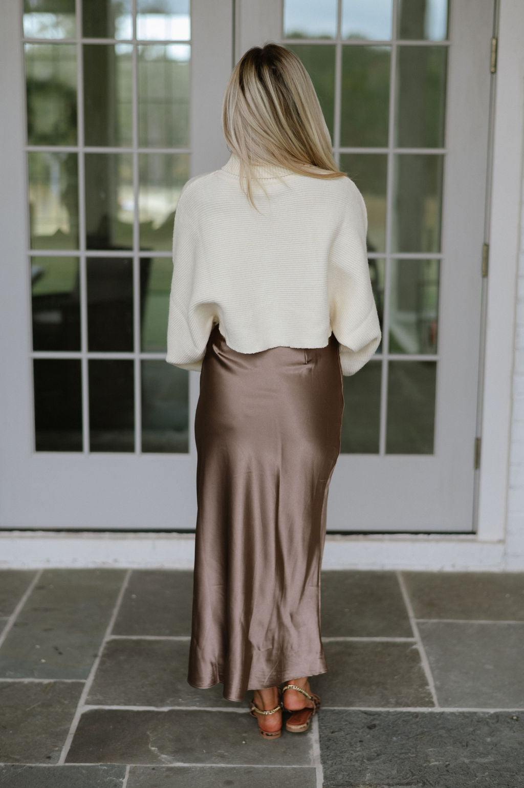 Satin Midi Skirt-Bronze