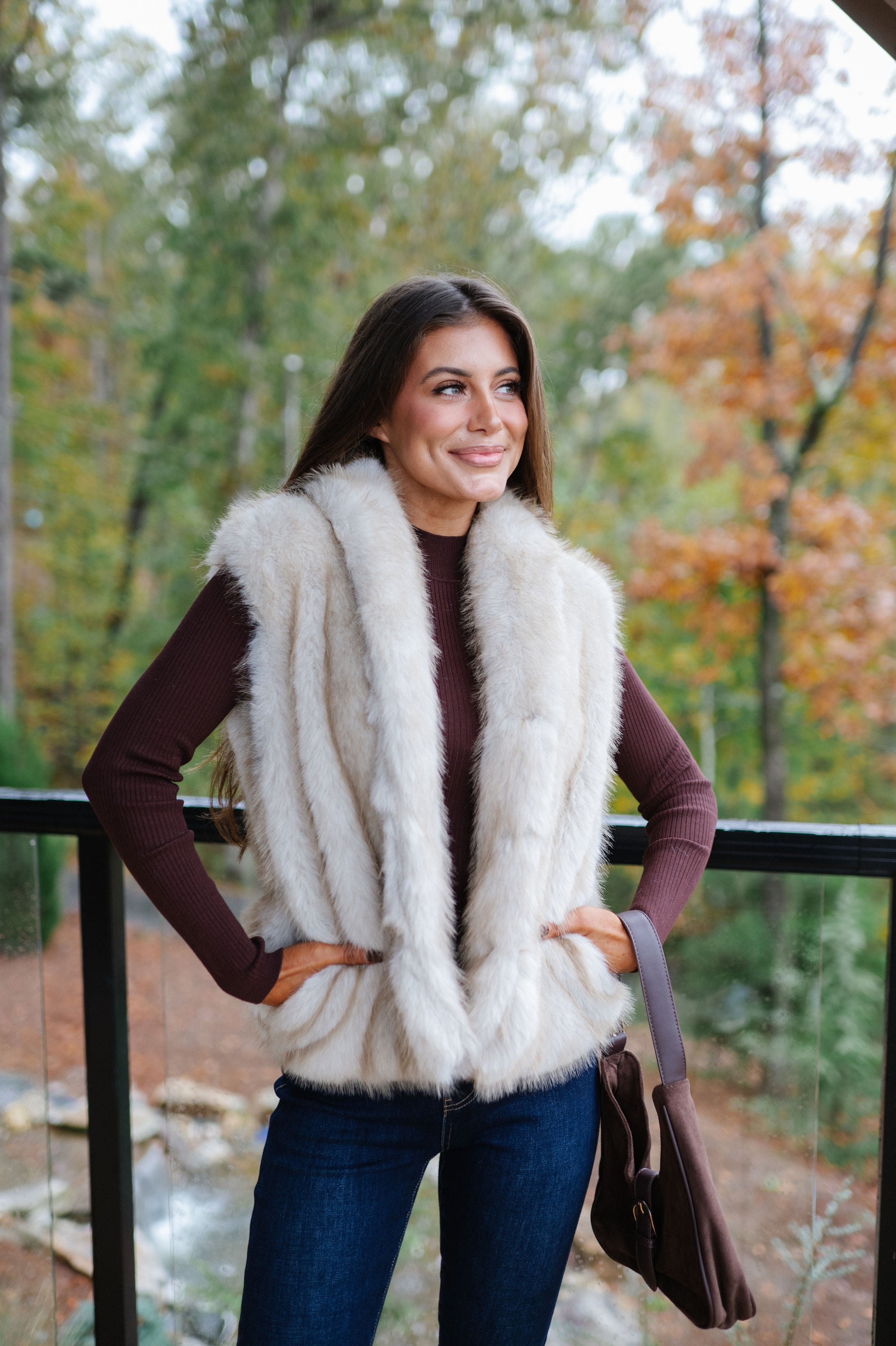 Collared Fur Vest-French Stone