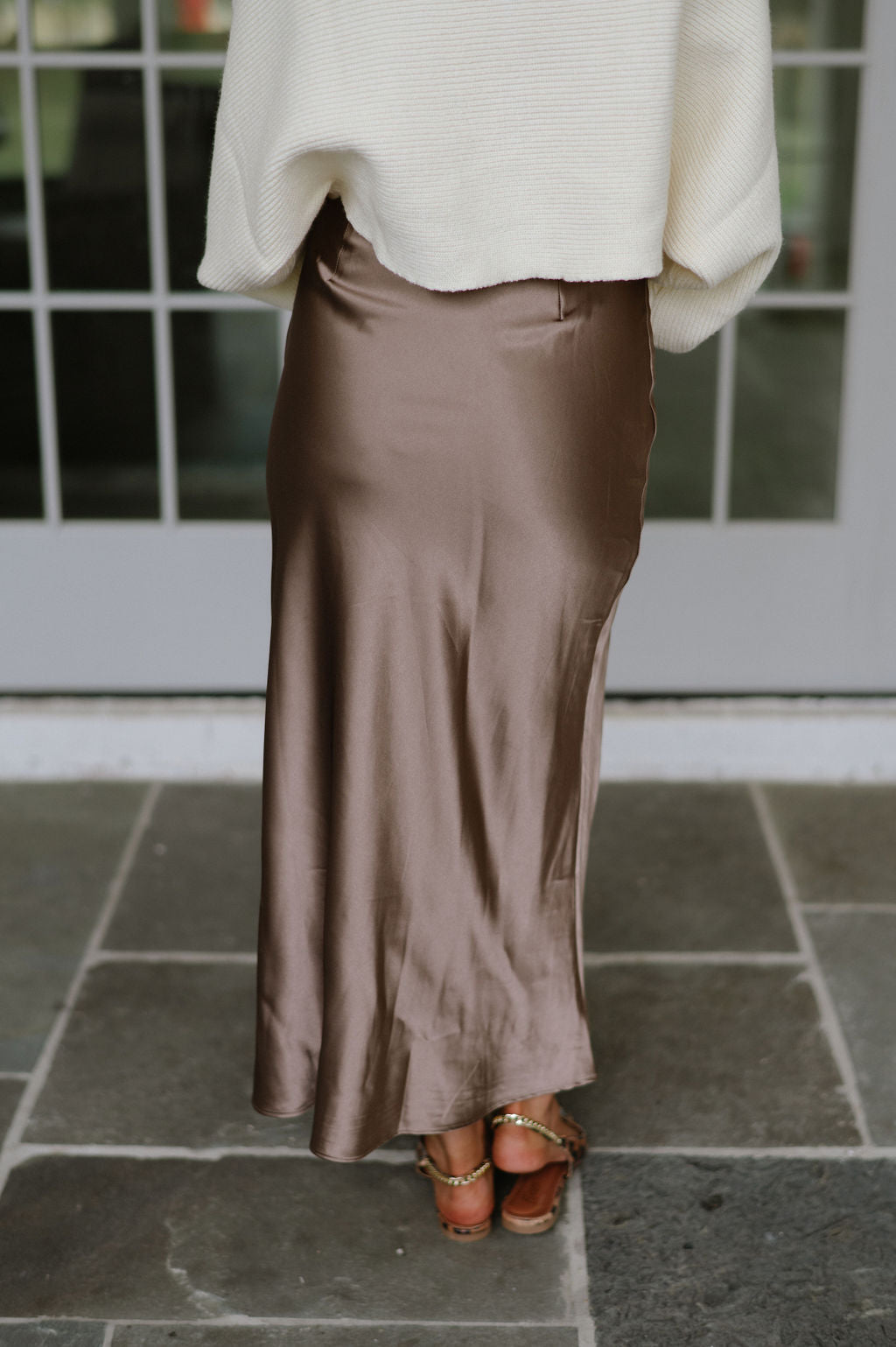 Satin Midi Skirt-Bronze