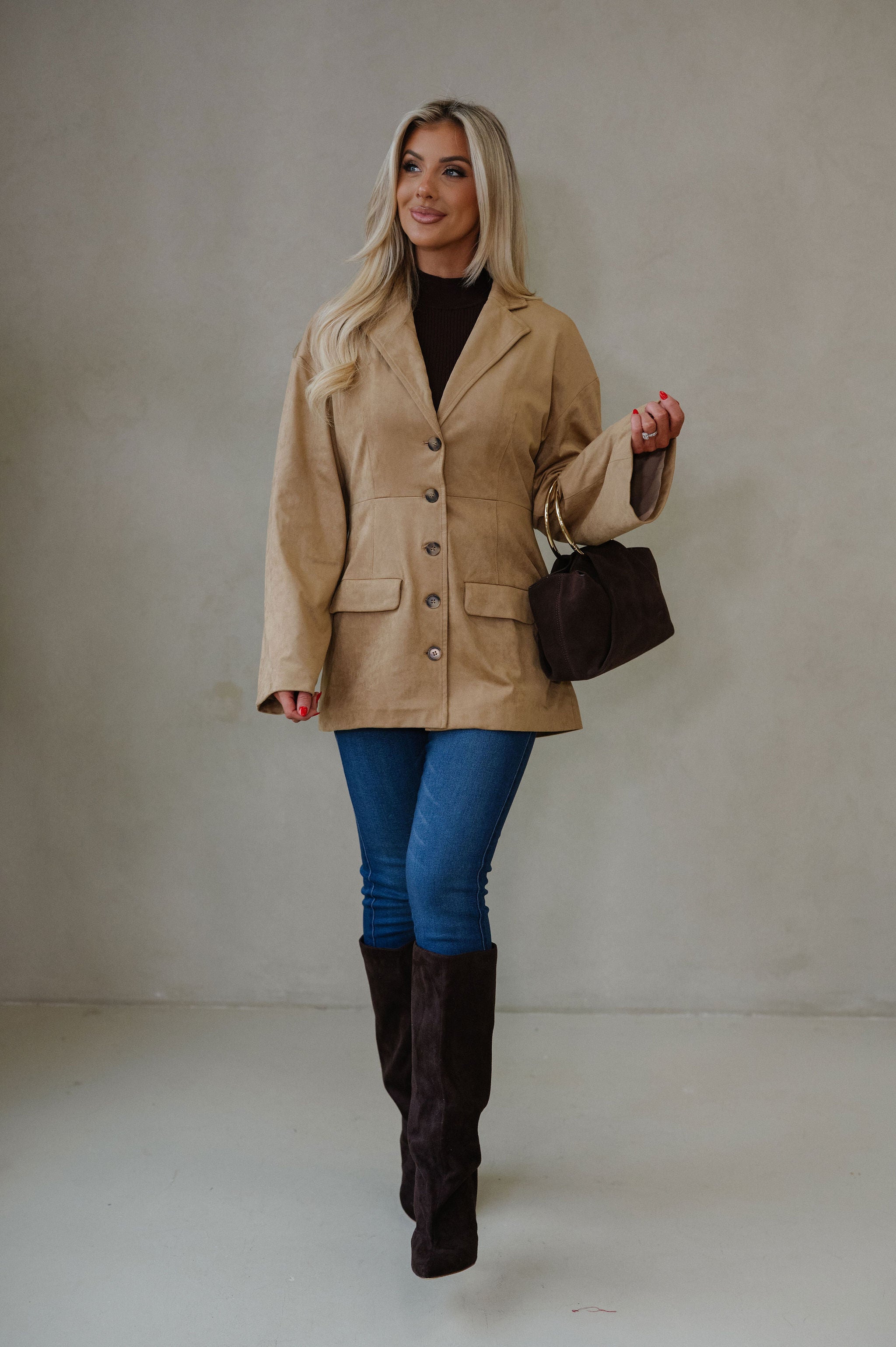 Miranda Faux Suede Jacket-Light Brown