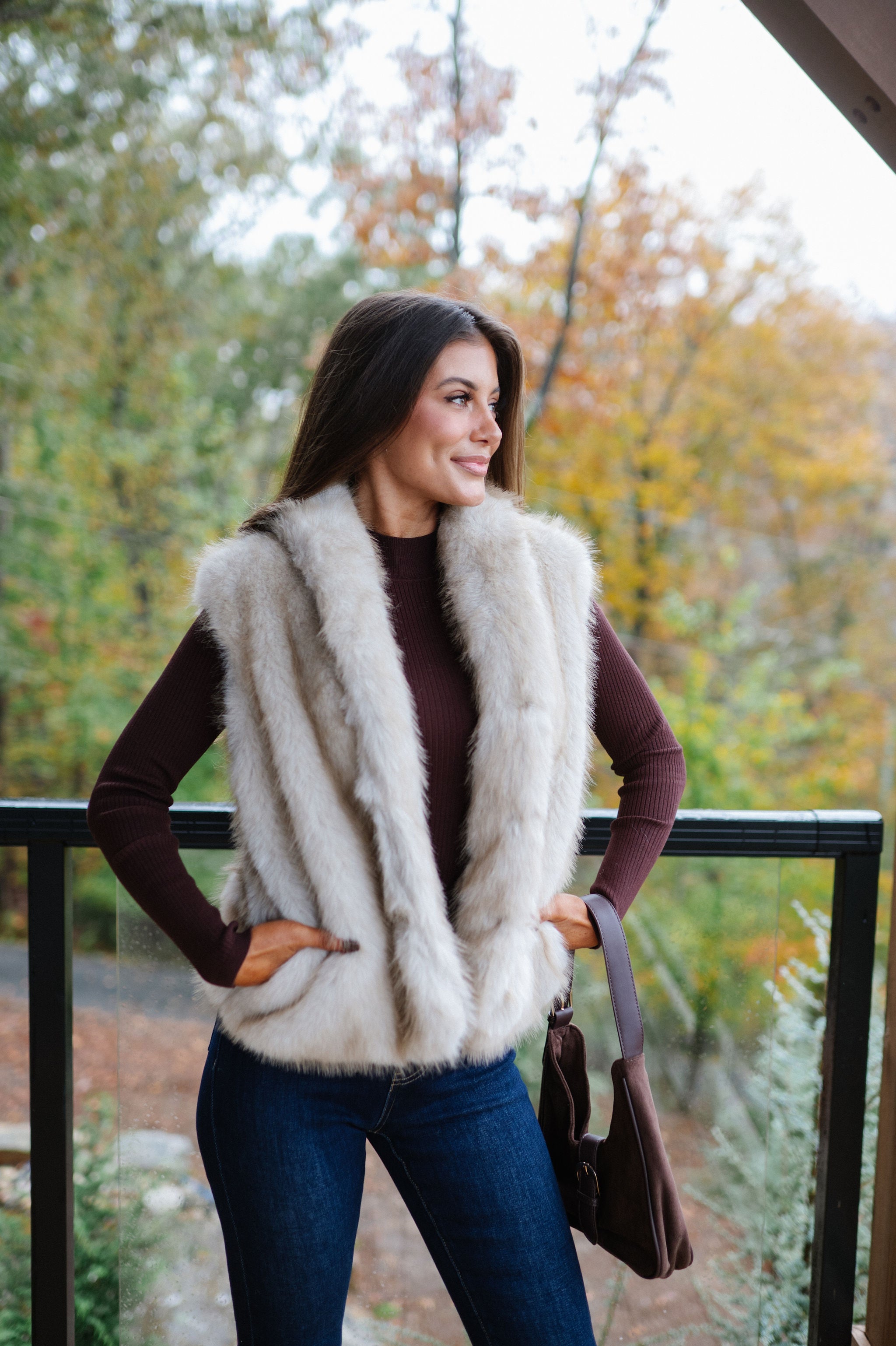 Collared Fur Vest-French Stone