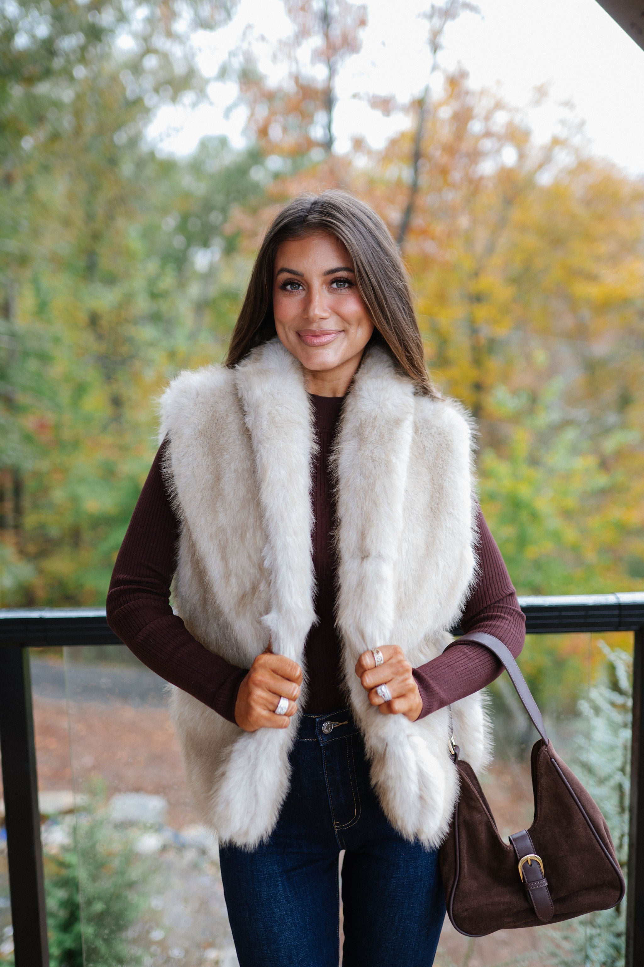 Collared Fur Vest-French Stone
