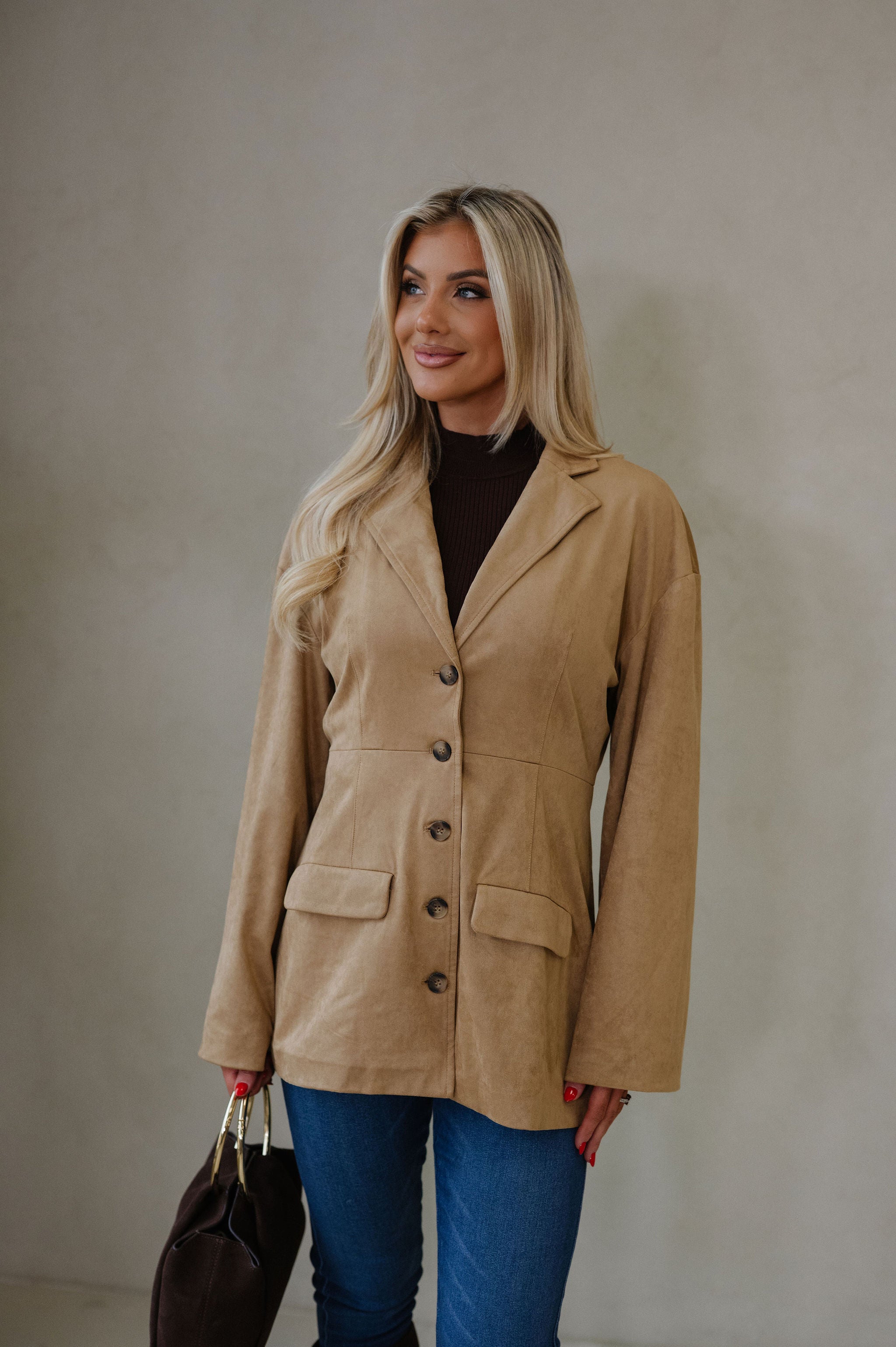 Miranda Faux Suede Jacket-Light Brown