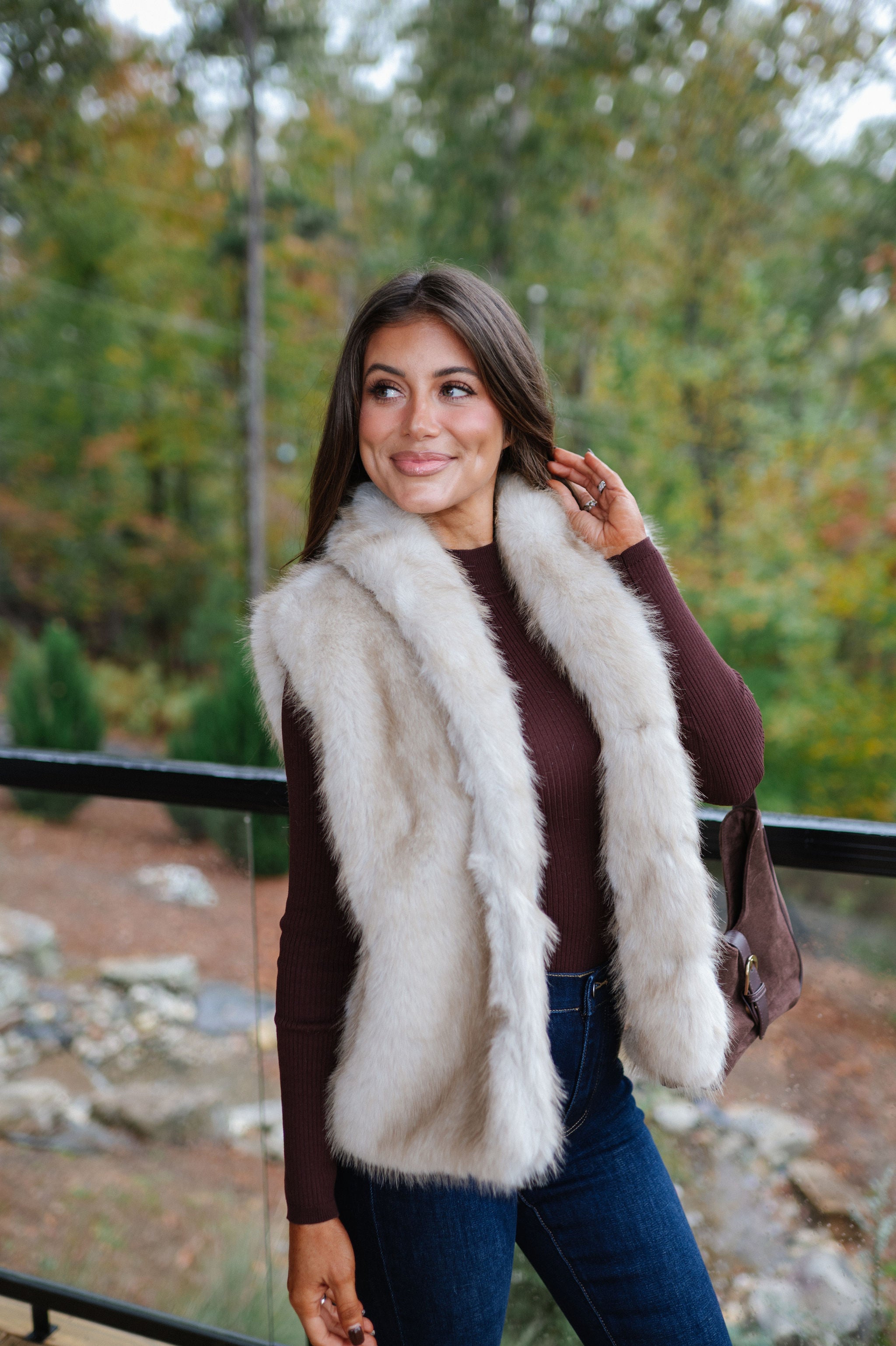 Collared Fur Vest-French Stone