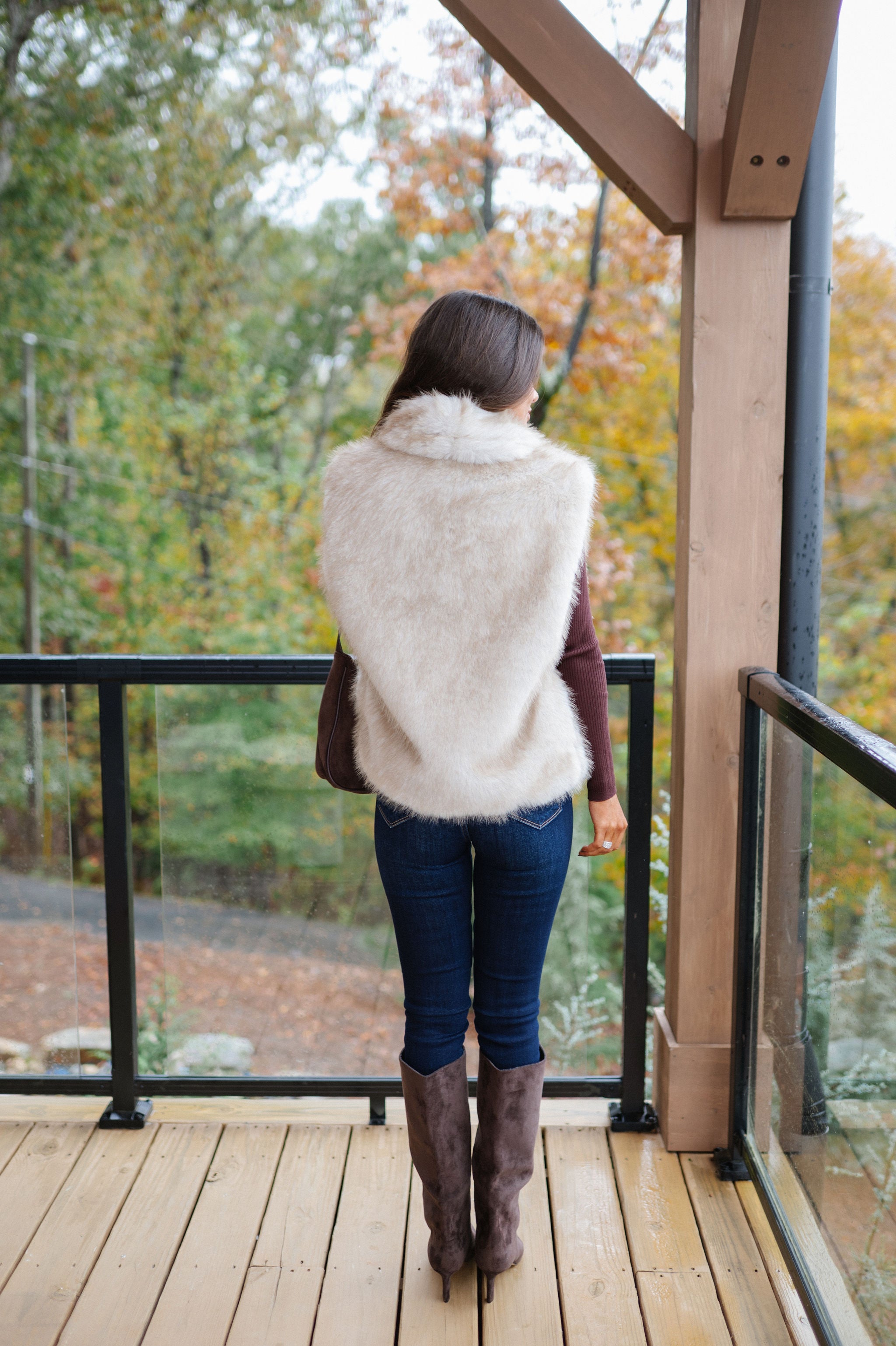 Collared Fur Vest-French Stone