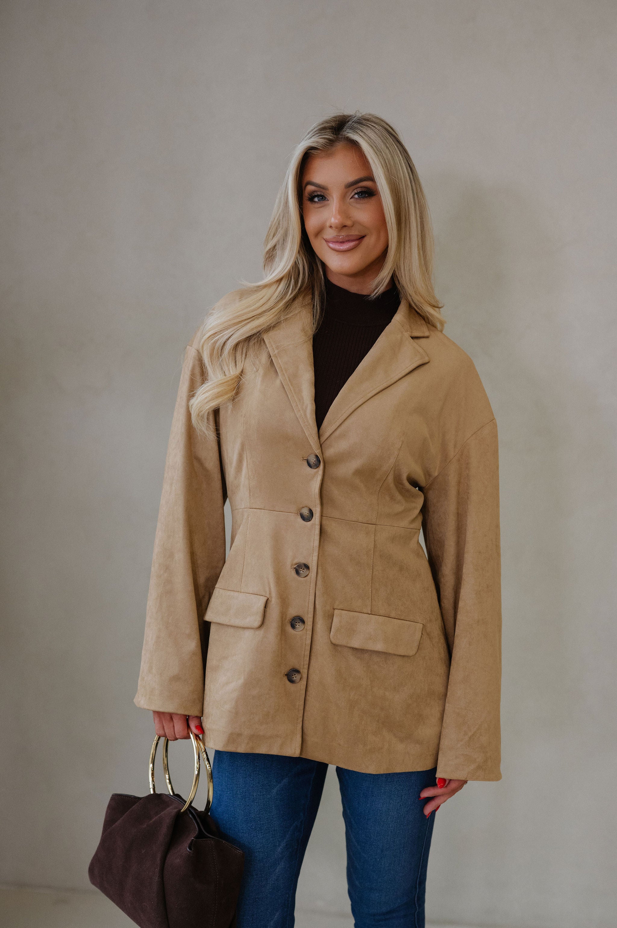 Miranda Faux Suede Jacket-Light Brown