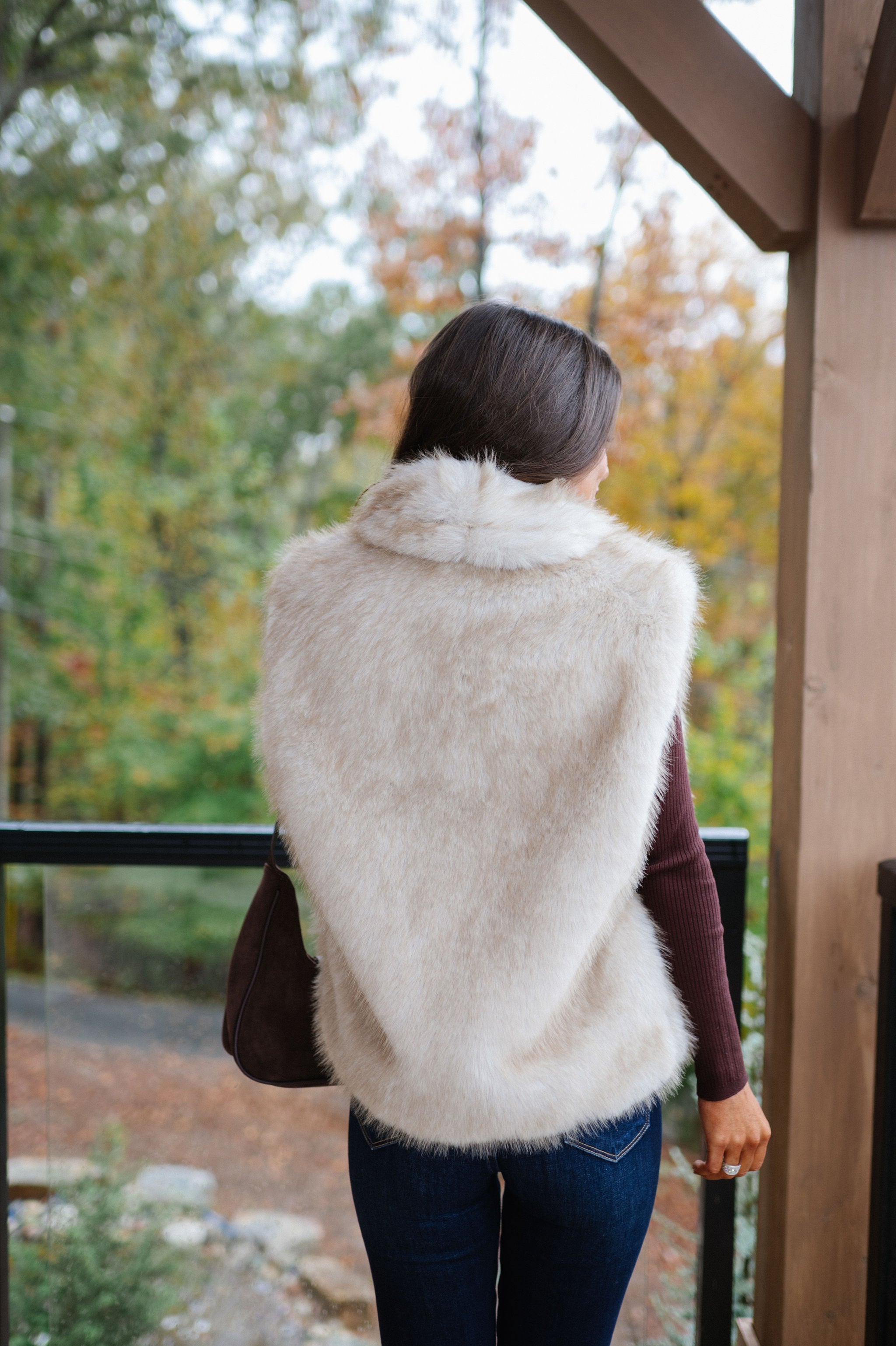 Collared Fur Vest-French Stone