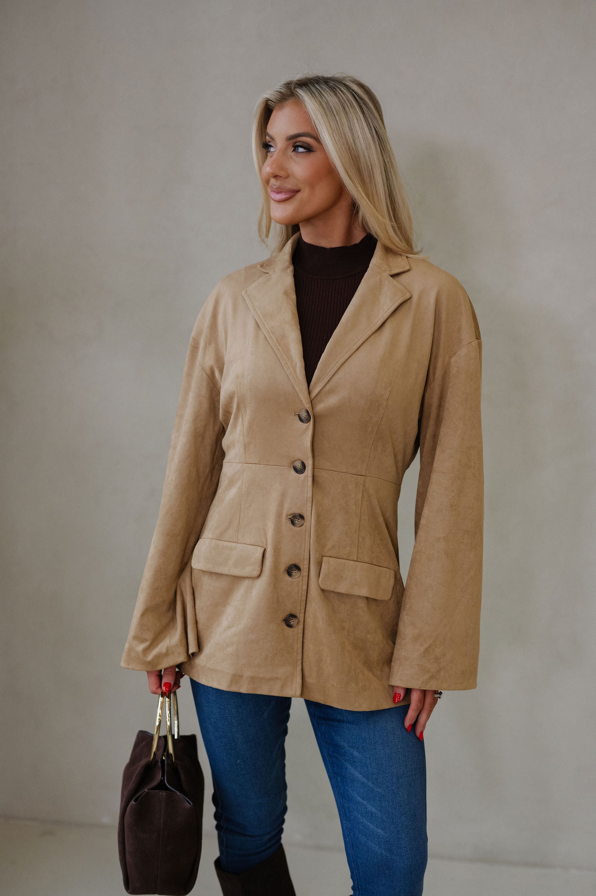 Miranda Faux Suede Jacket-Light Brown