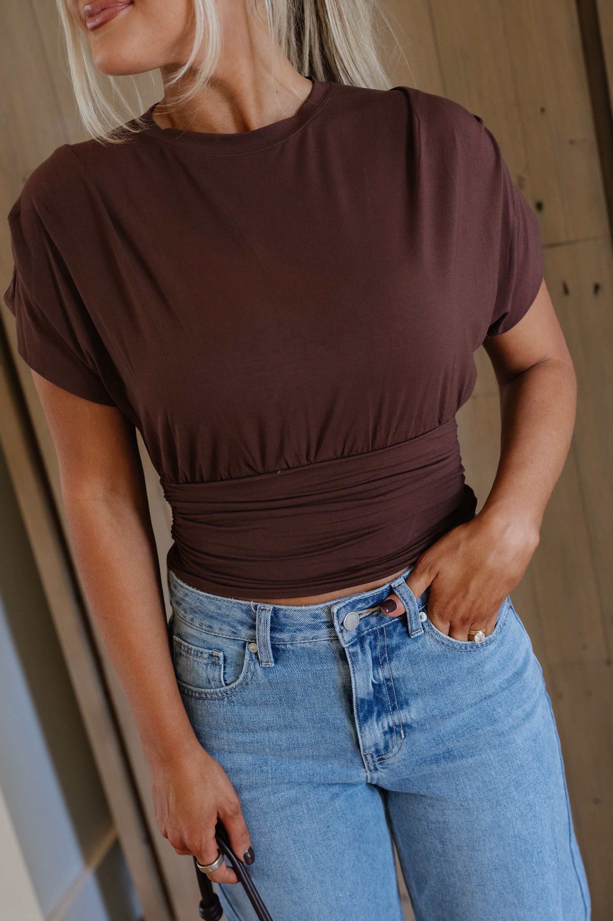 Jessie Cinched Top-Chocolate Brown