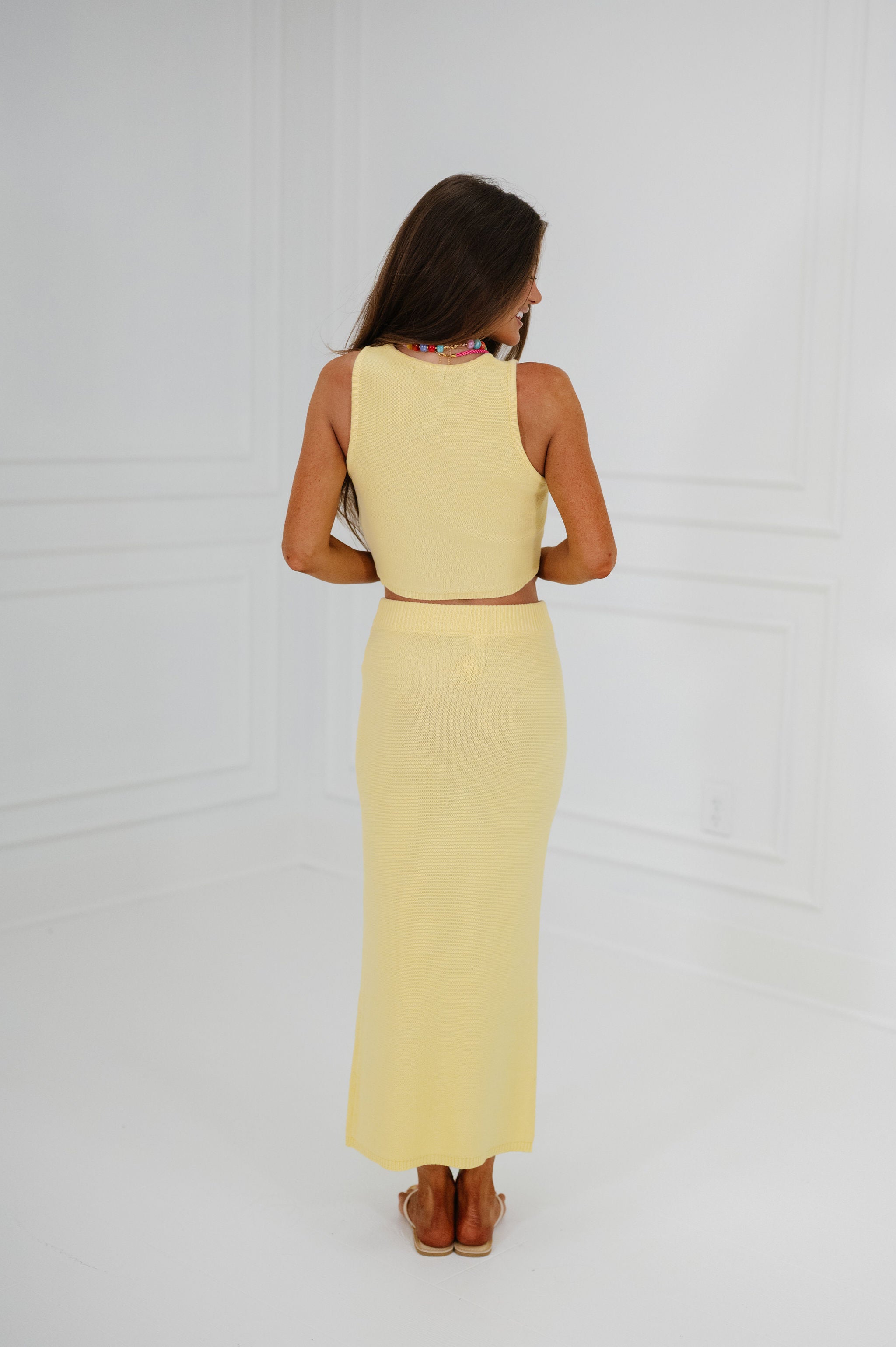 Lara Ribbed Knit Maxi Skirt Set-Butter Yellow