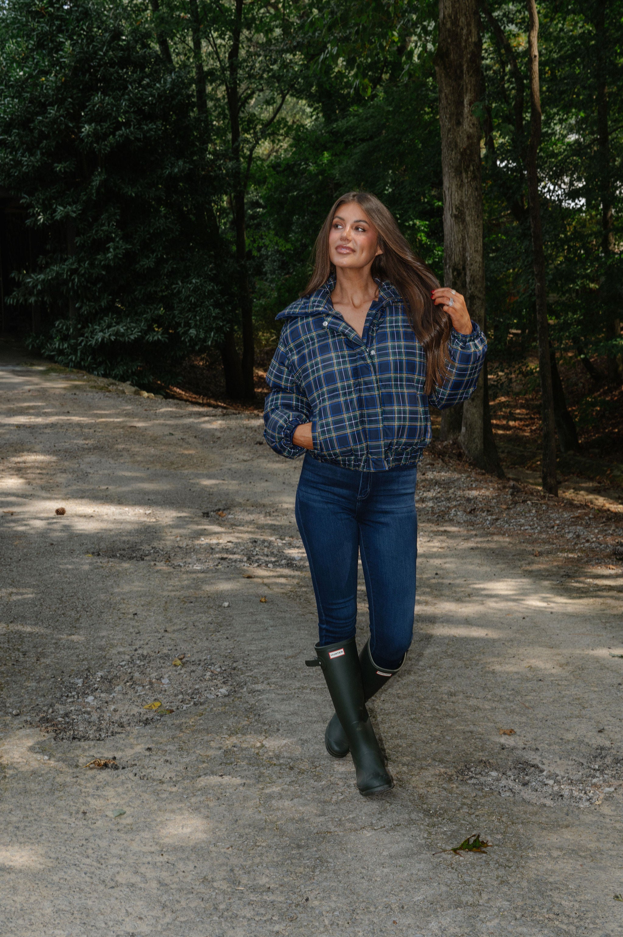 Madeline Plaid Jacket-Navy