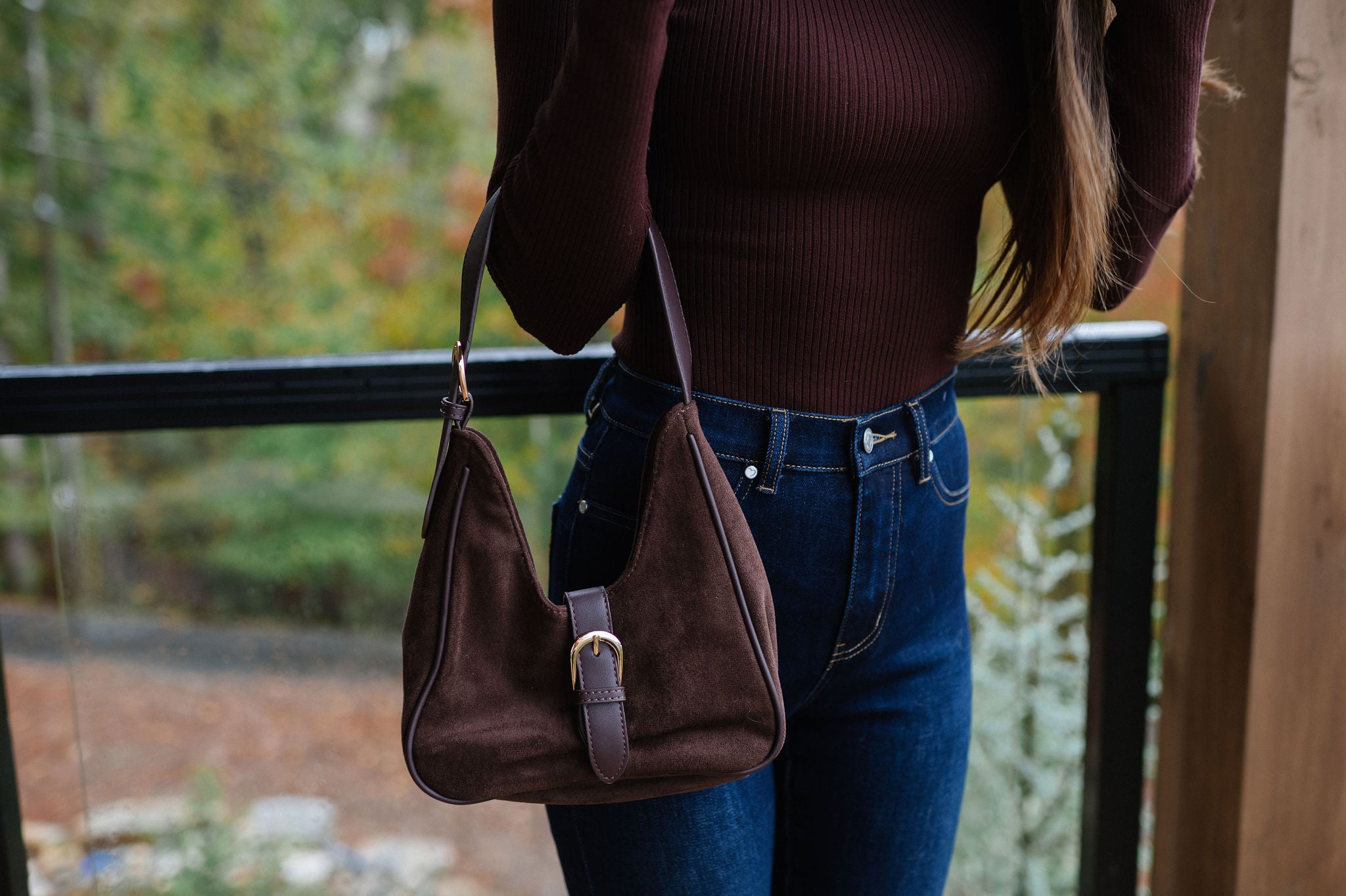 Darcy Suede Handbag-Brown