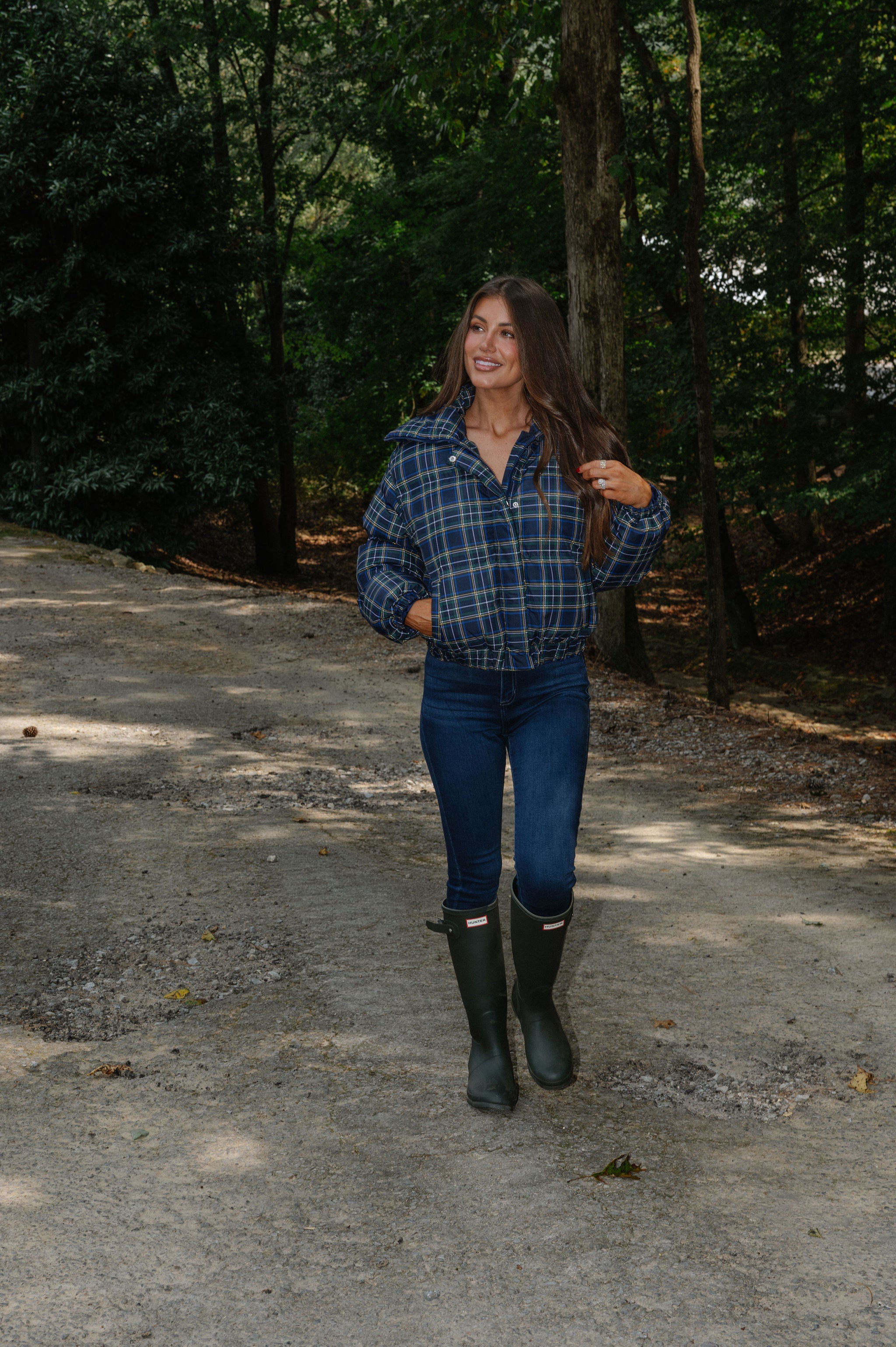 Madeline Plaid Jacket-Navy