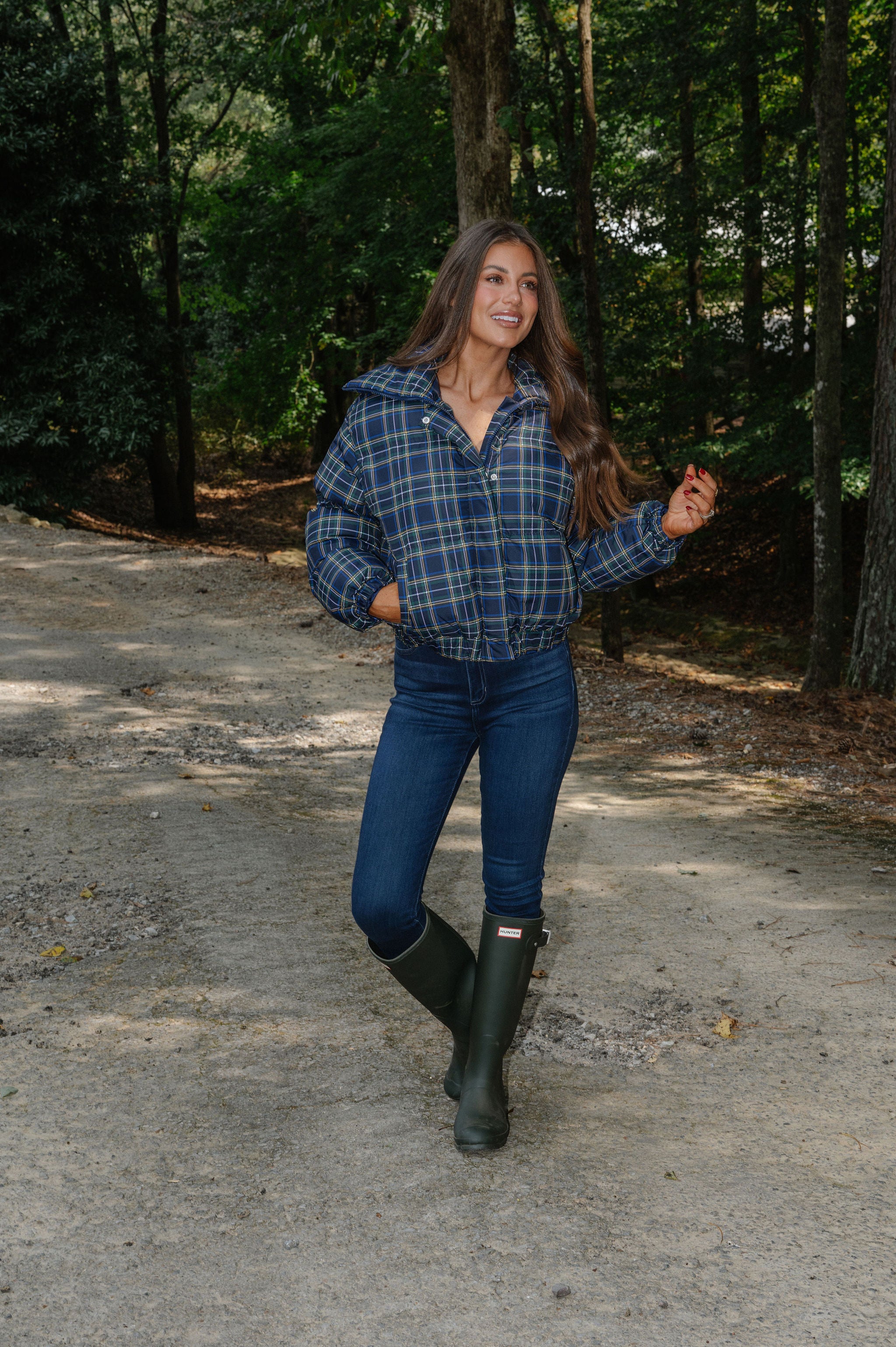 Madeline Plaid Jacket-Navy
