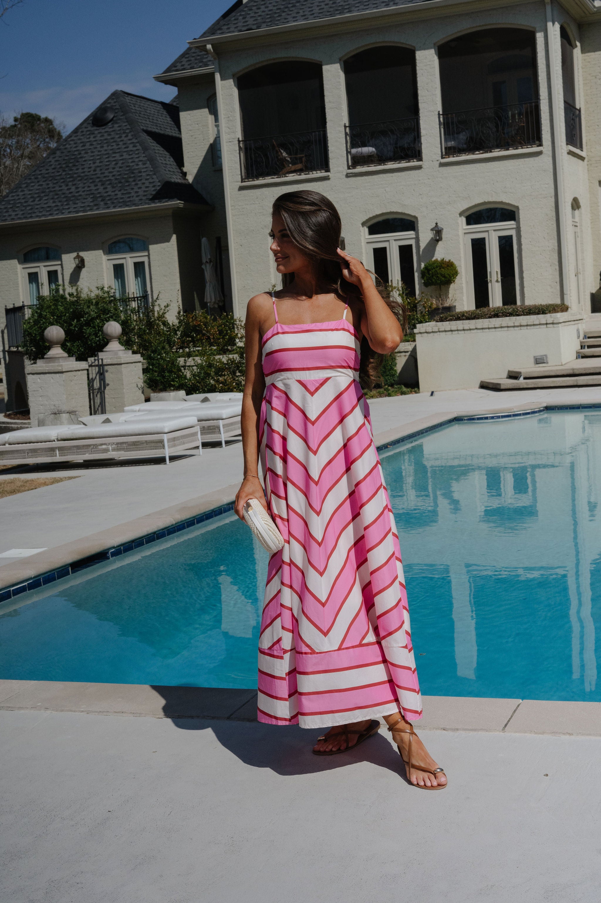 Ella Striped Maxi Dress-Cream/Pink