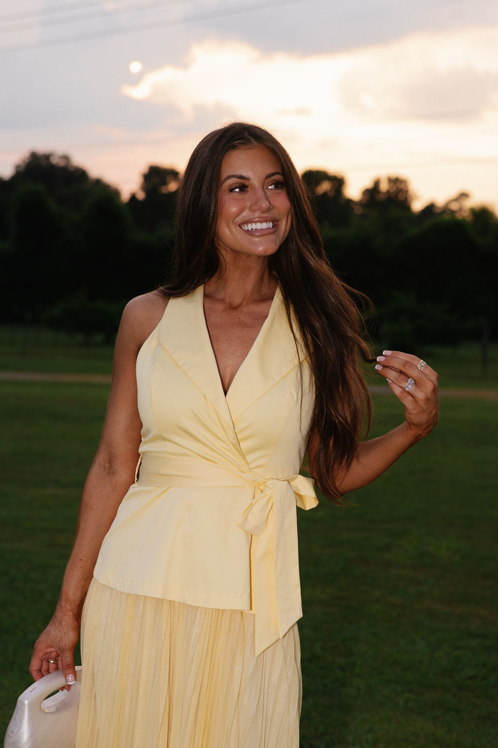 Suit Vest Mesh Midi Dress-Yellow