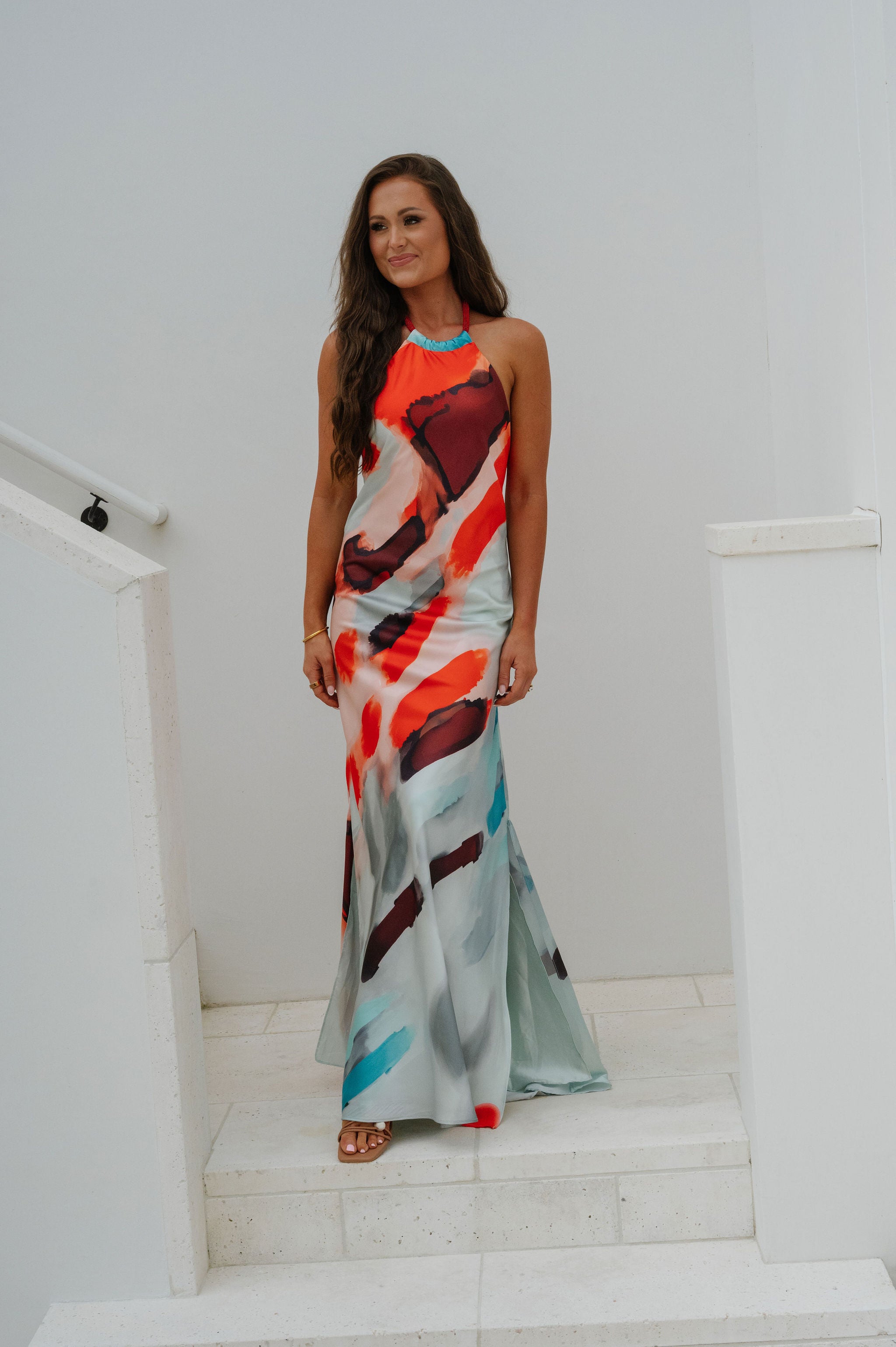 Sunset Halter Maxi Dress-Multi L Sunset Halter Maxi Dress-Multi L