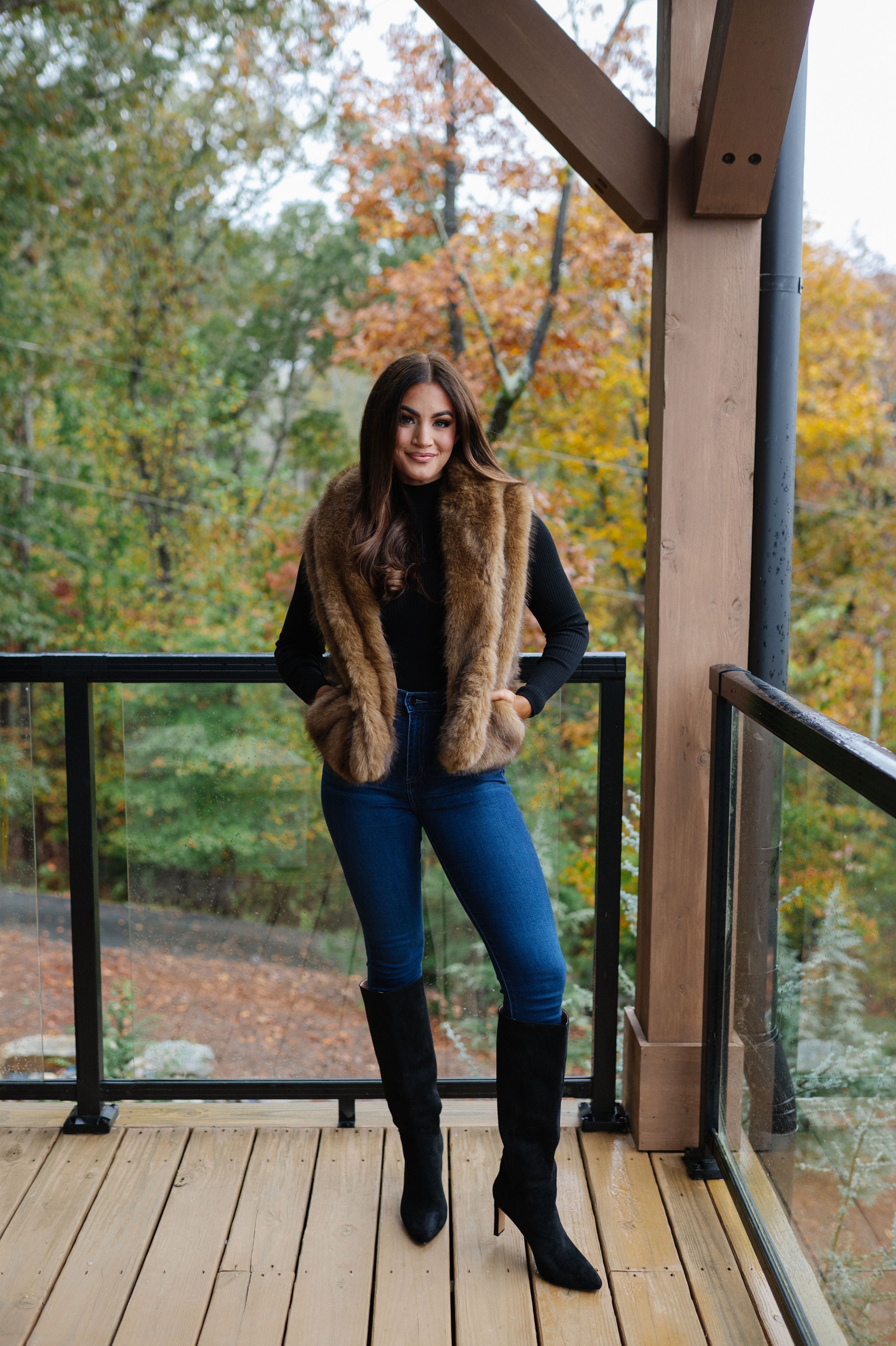 Collared Fur Vest-Light Brown