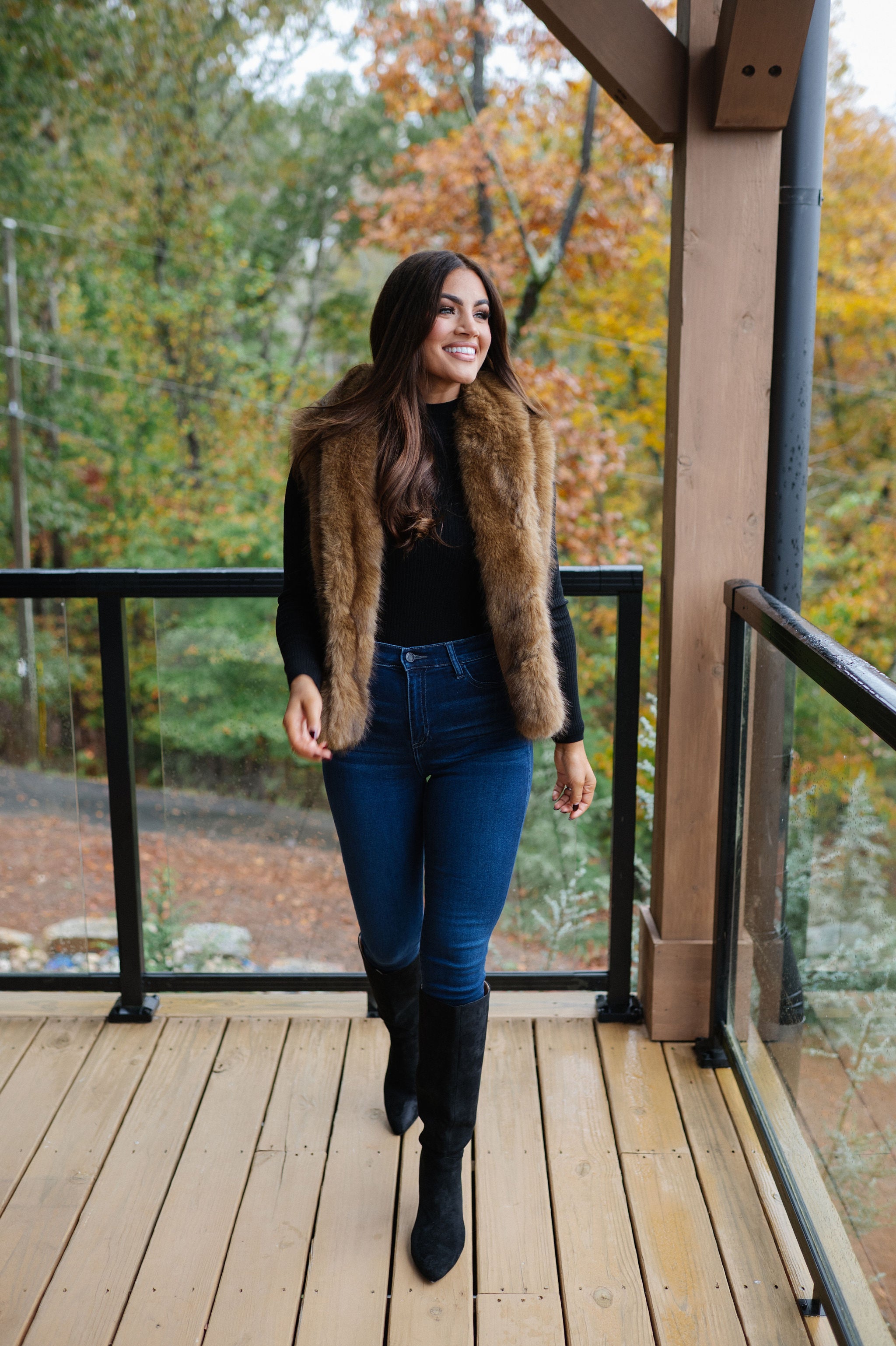 Collared Fur Vest-Light Brown