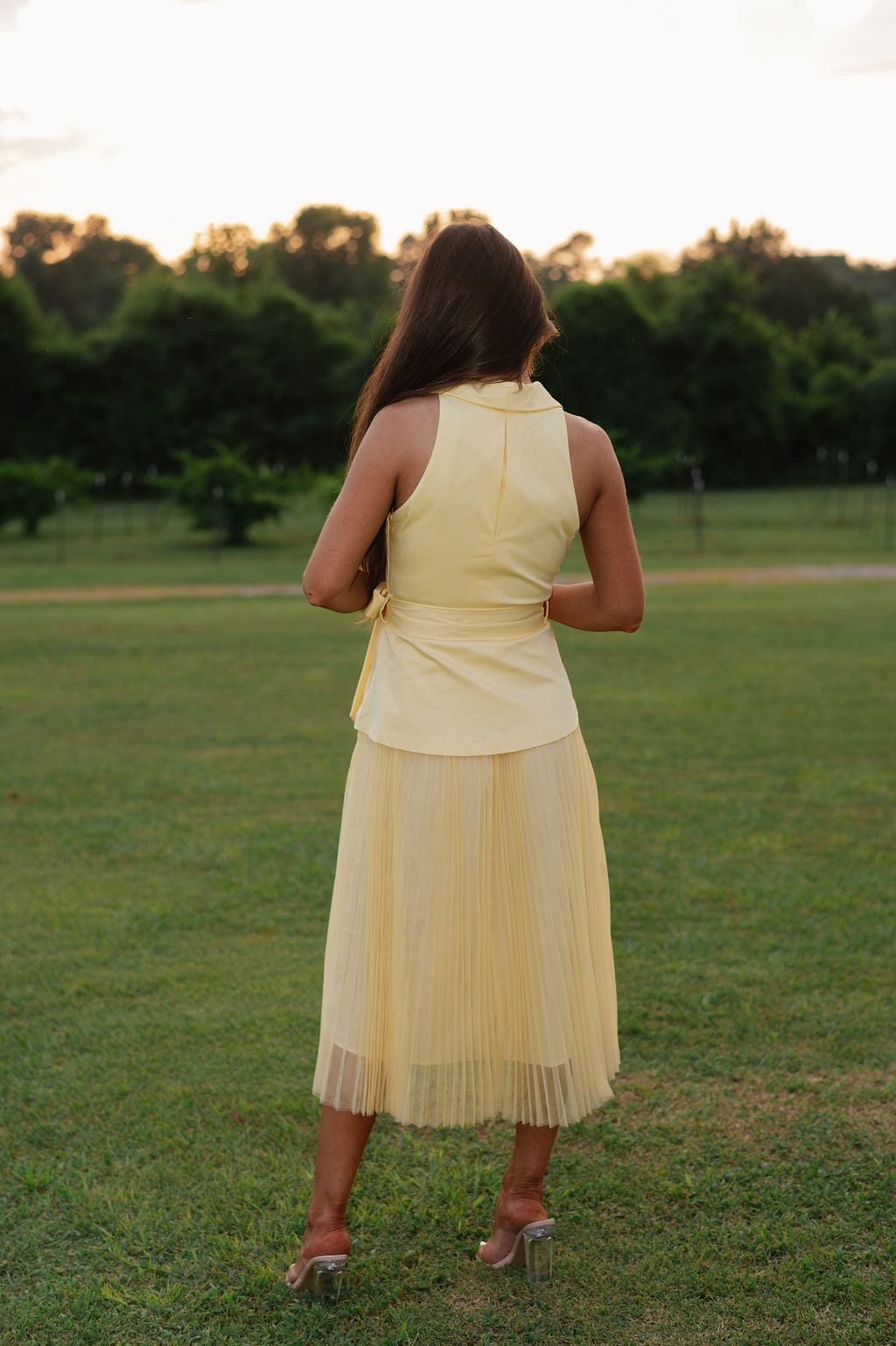 Suit Vest Mesh Midi Dress-Yellow