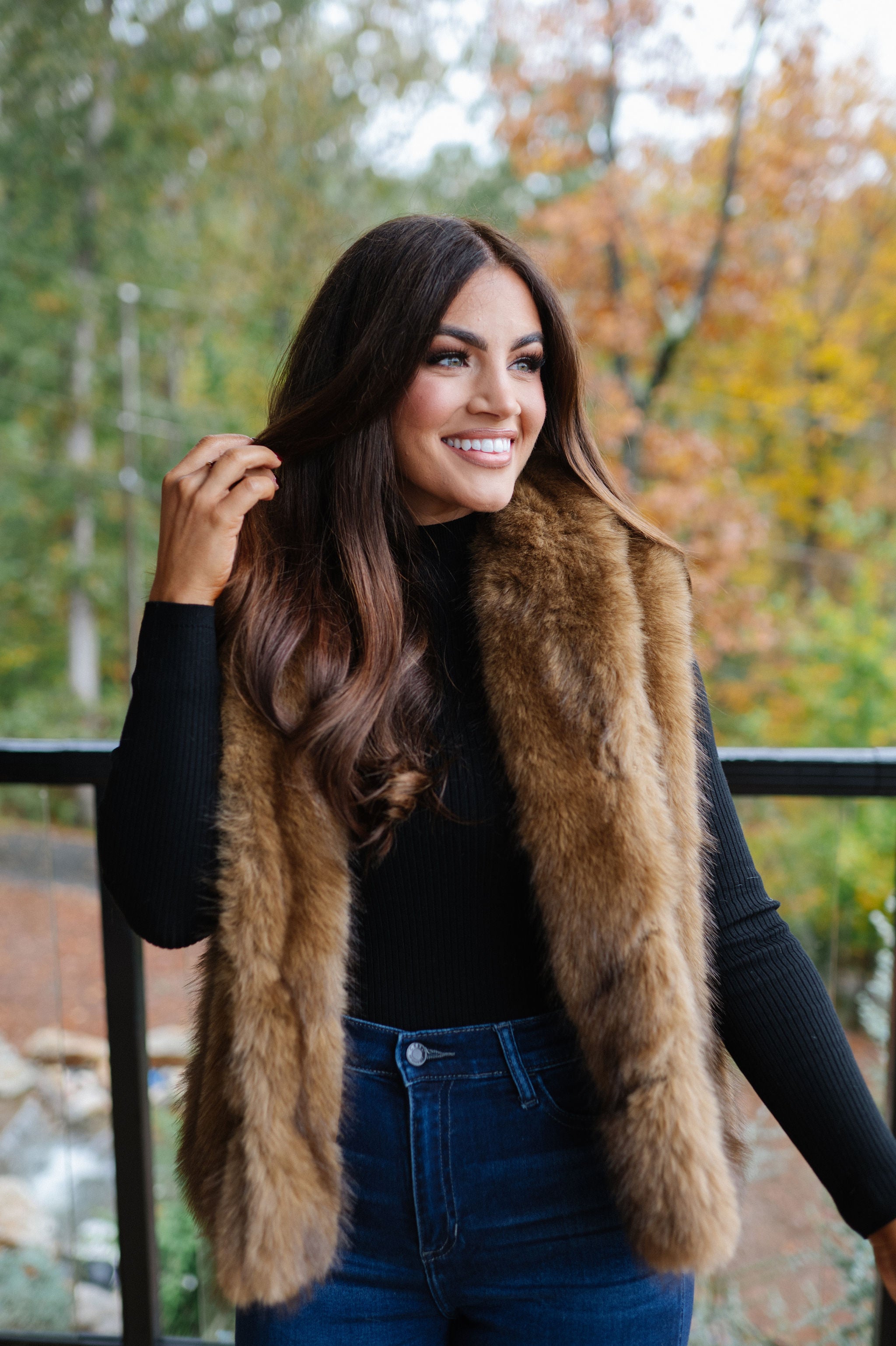 Collared Fur Vest-Light Brown