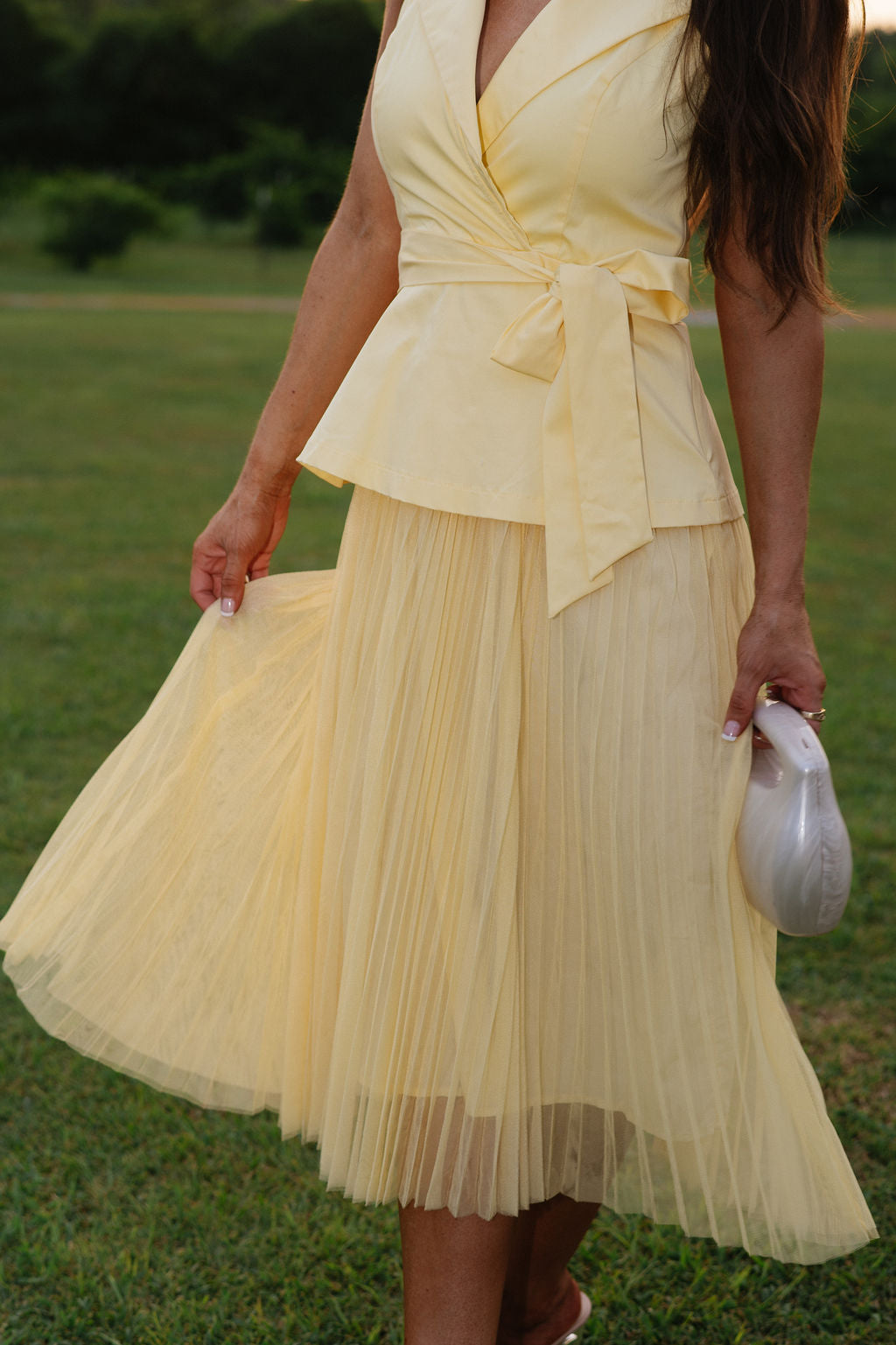 Suit Vest Mesh Midi Dress-Yellow