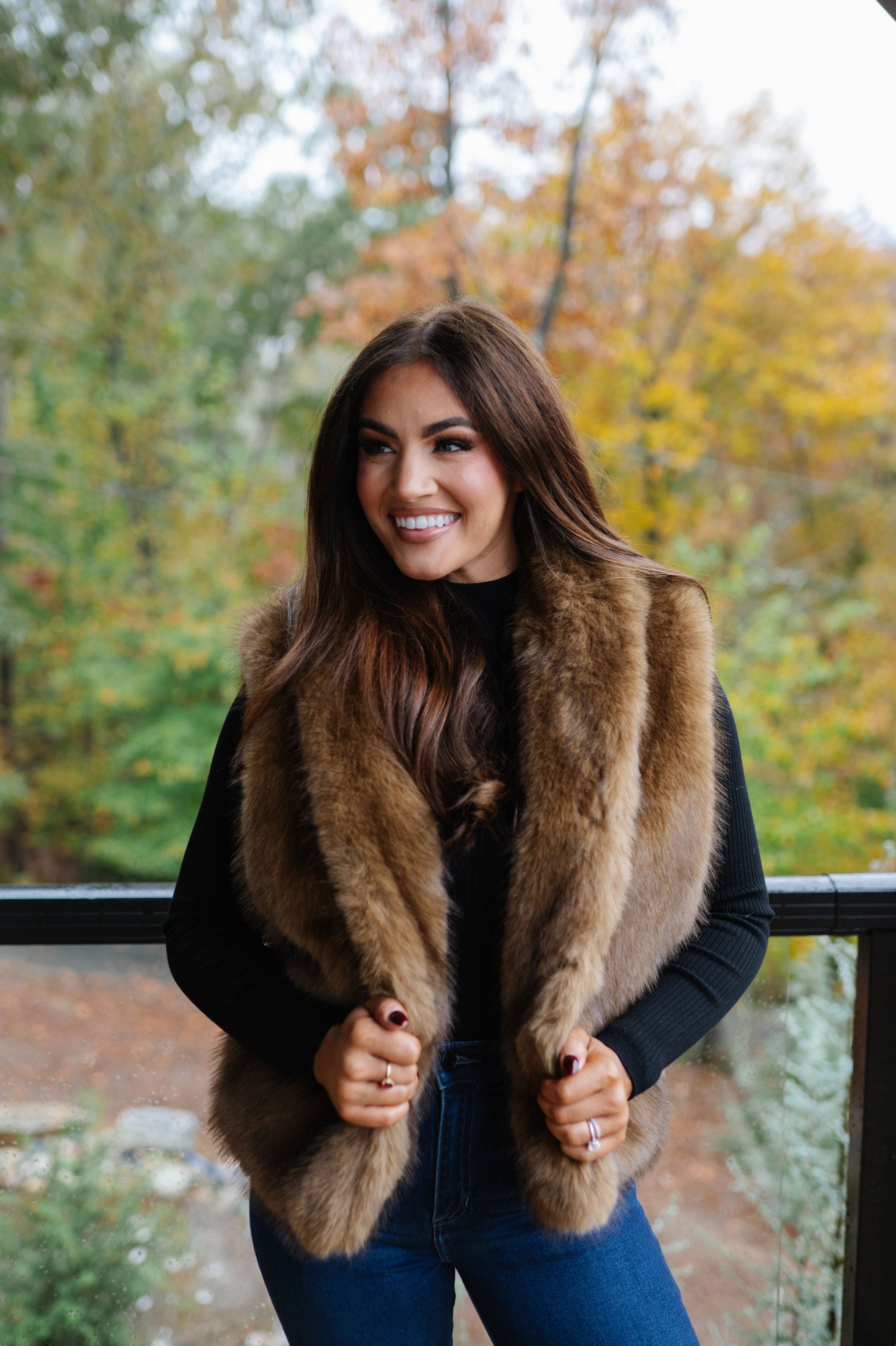 Collared Fur Vest-Light Brown