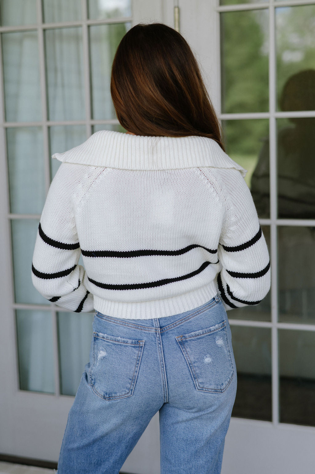 Doorbuster! Odette Quarter Zip Sweater- Ivory/Black