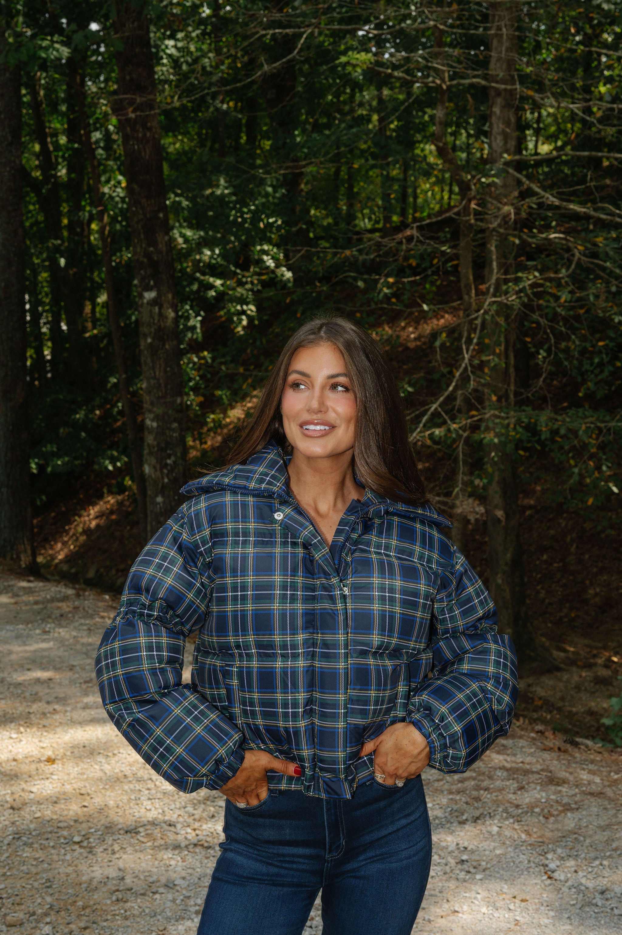Madeline Plaid Jacket-Navy
