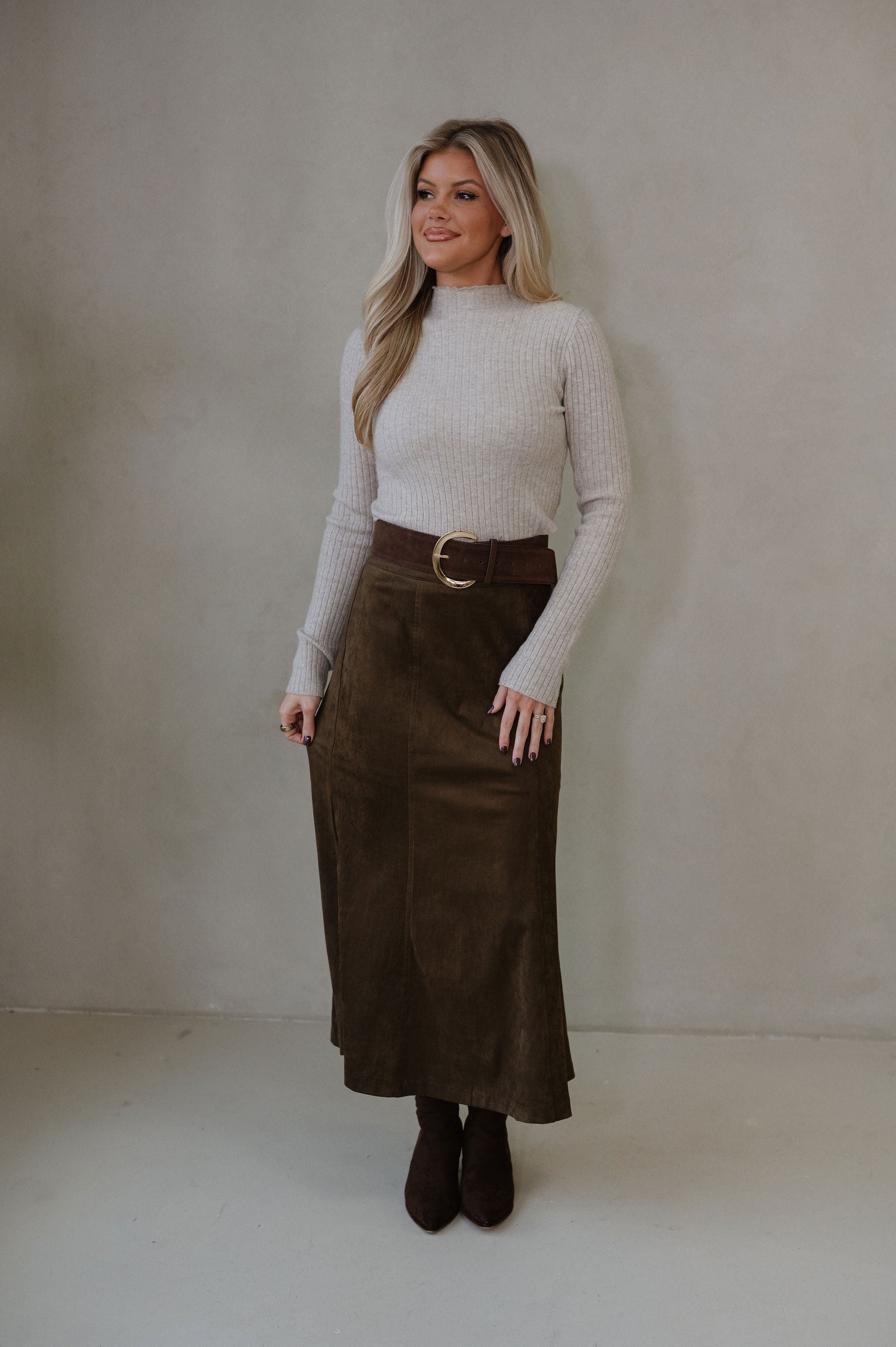 Pressley Midi Skirt-Dark Oak