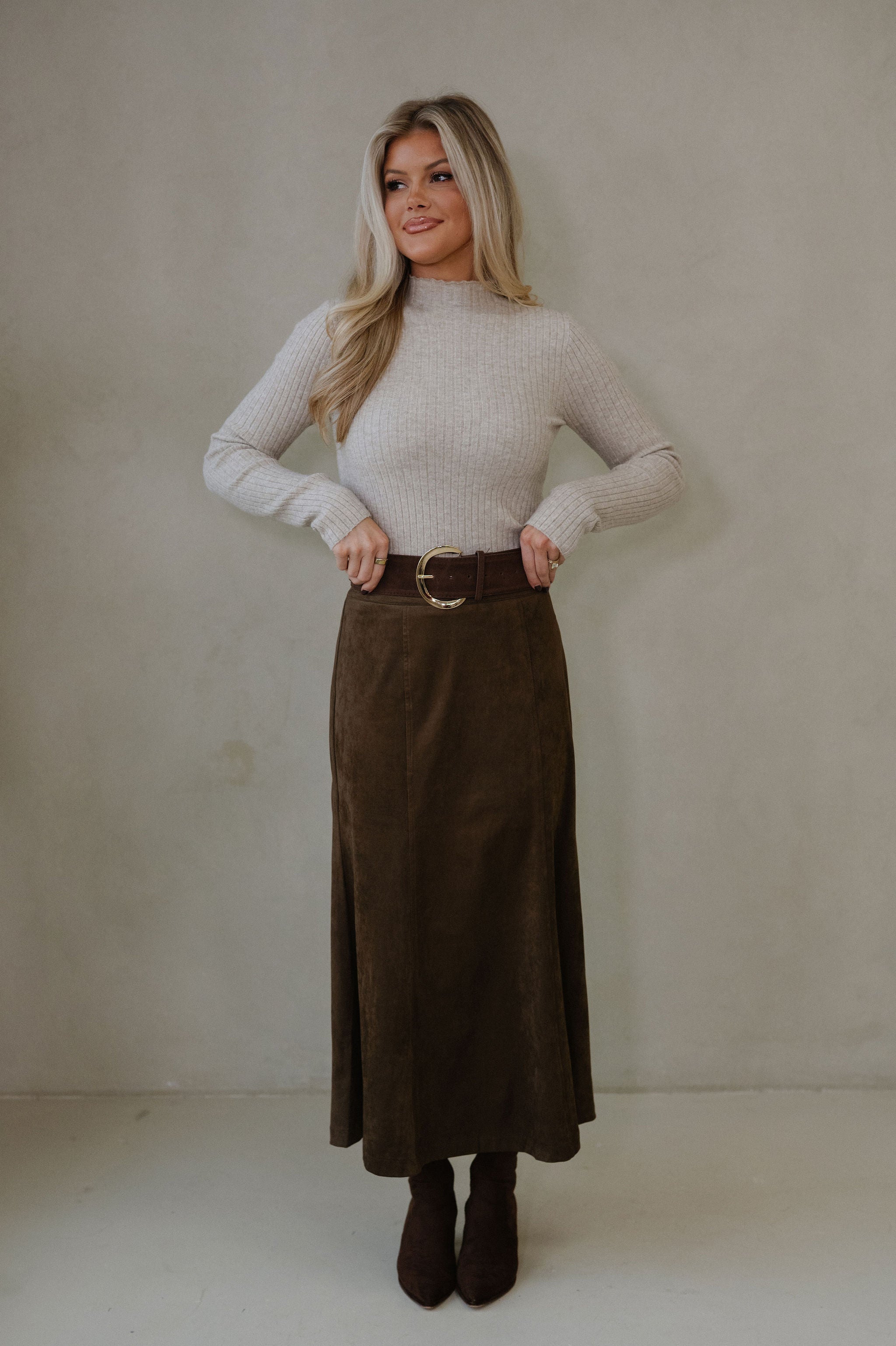 Pressley Midi Skirt-Dark Oak