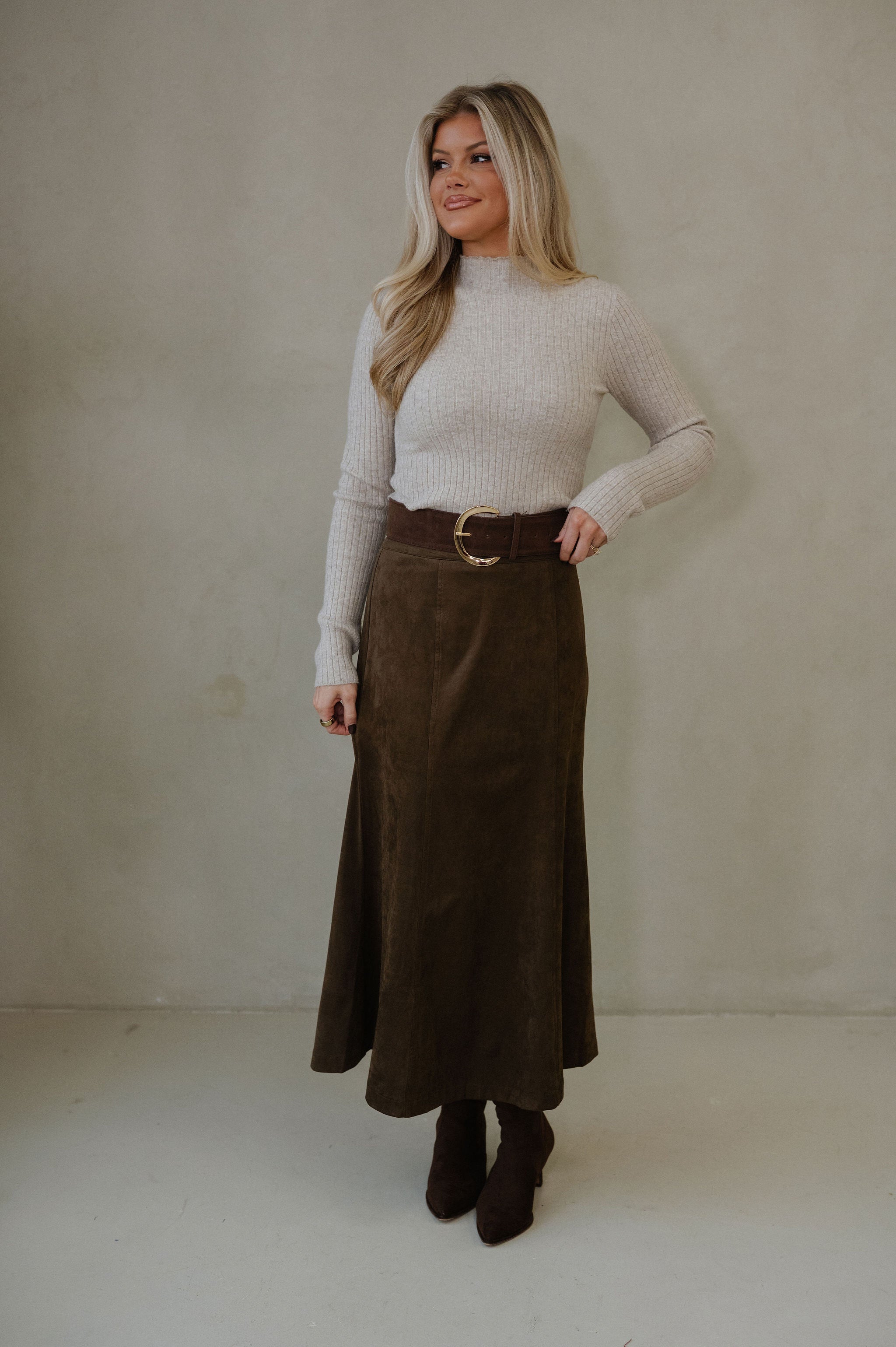 Pressley Midi Skirt-Dark Oak