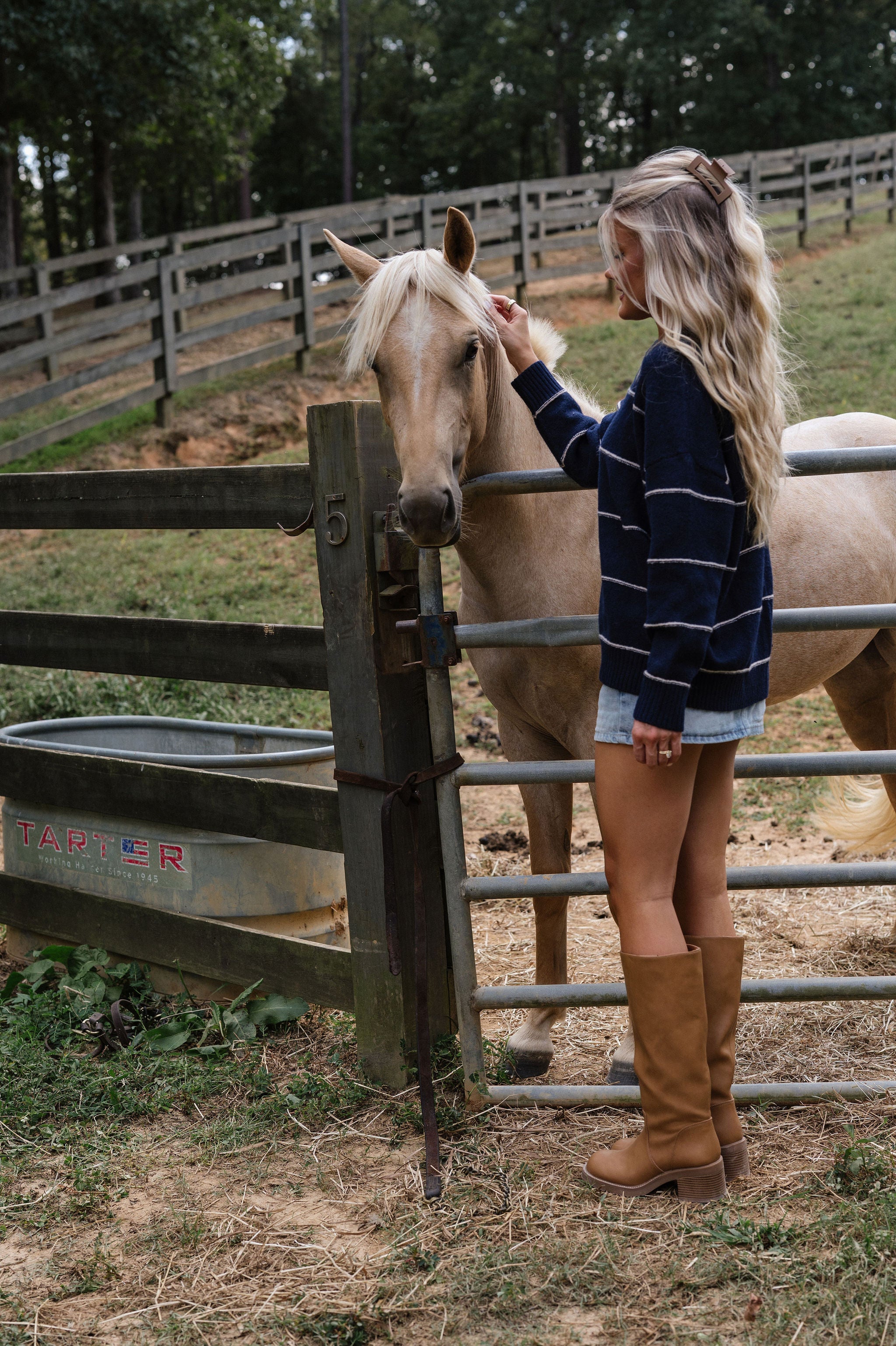 Striped Crewneck Sweater-Navy