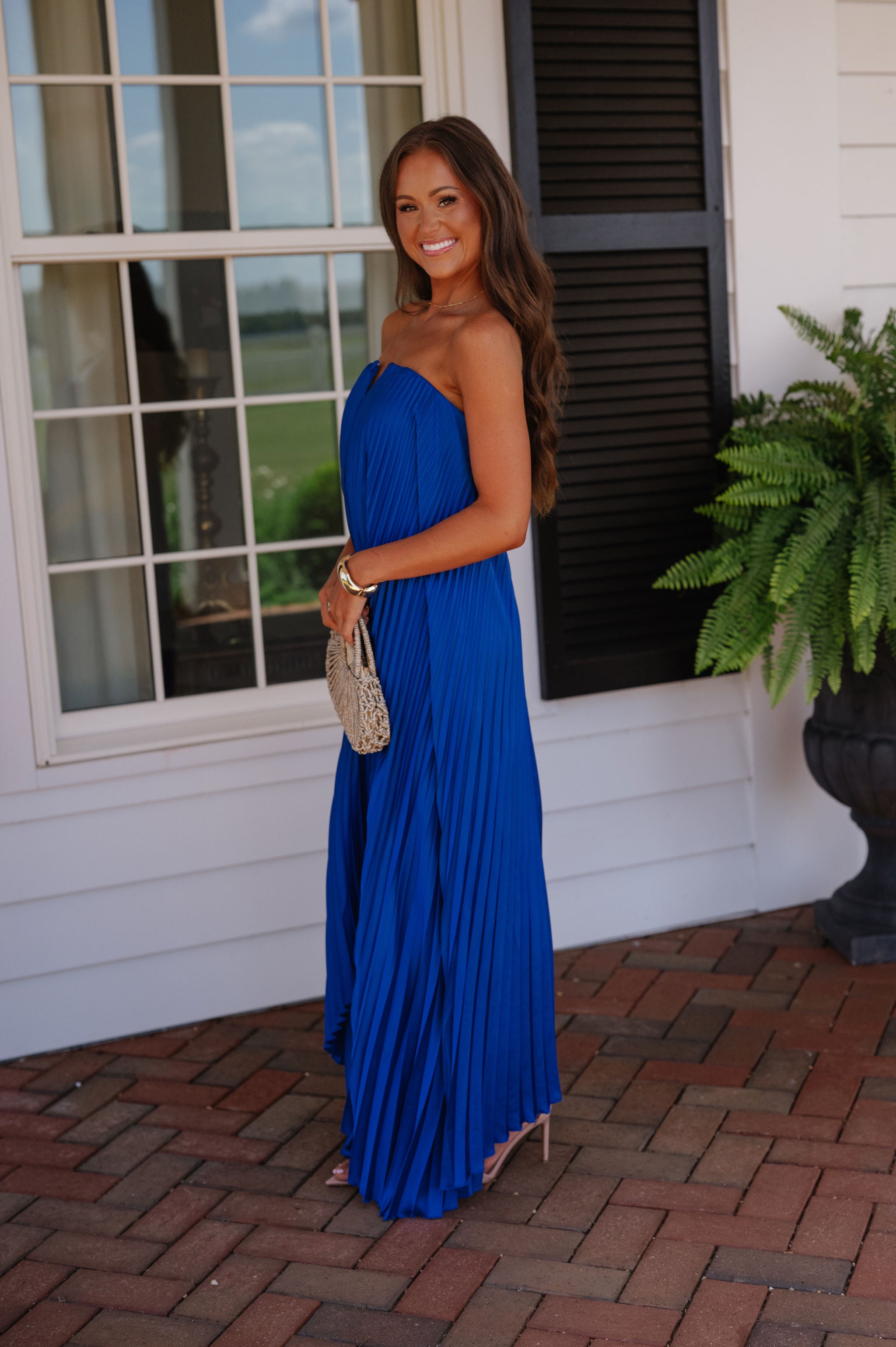 Madeline Pleated Dress-Royal Blue