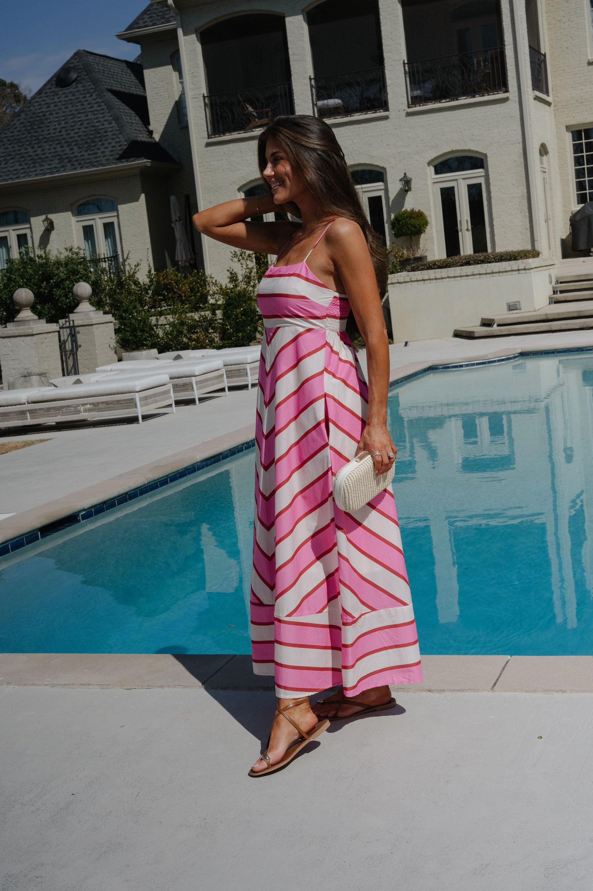 Ella Striped Maxi Dress-Cream/Pink