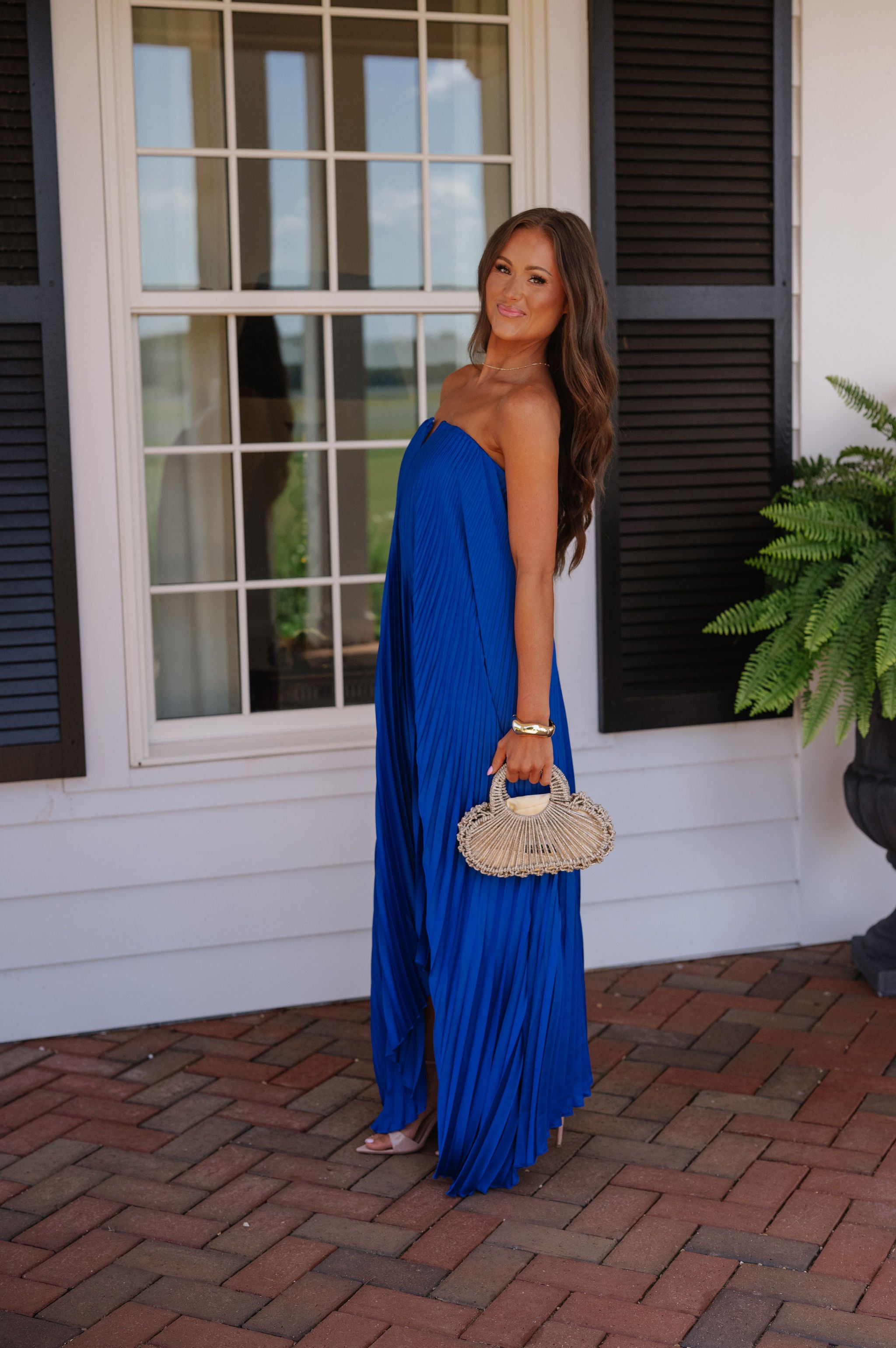 Madeline Pleated Dress-Royal Blue