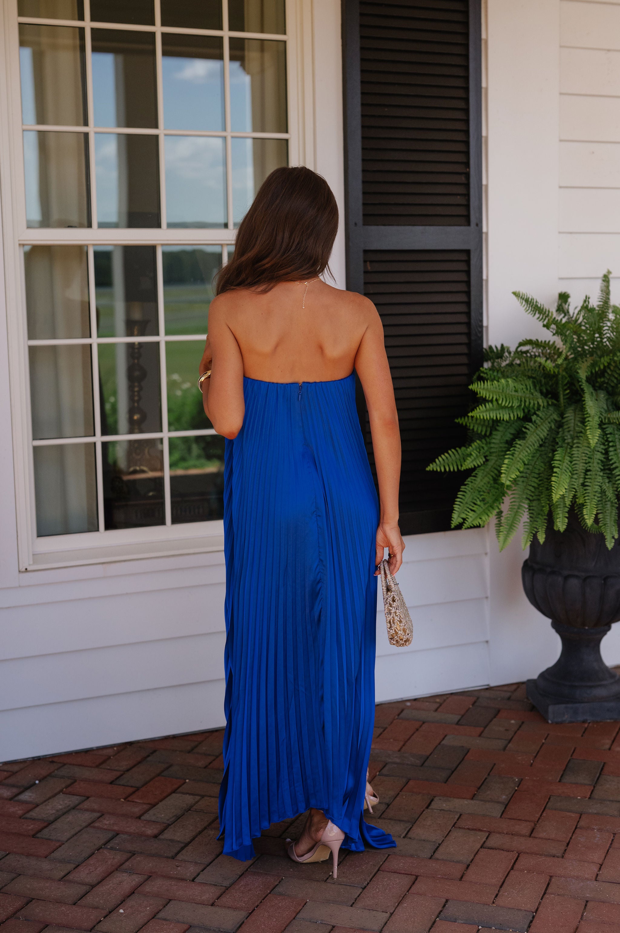 Madeline Pleated Dress-Royal Blue