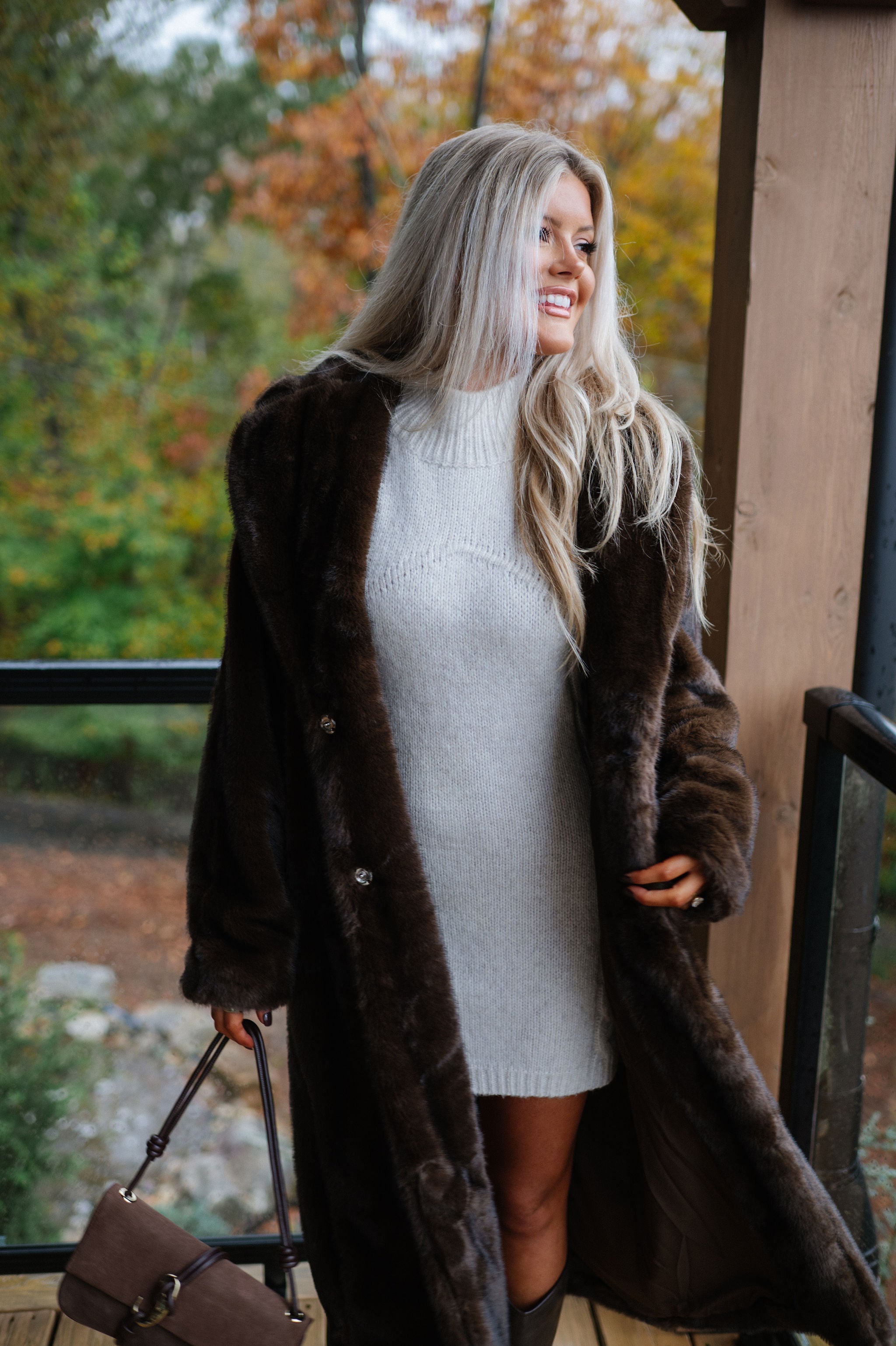 Frankie Maxi Fur Coat-Coffee