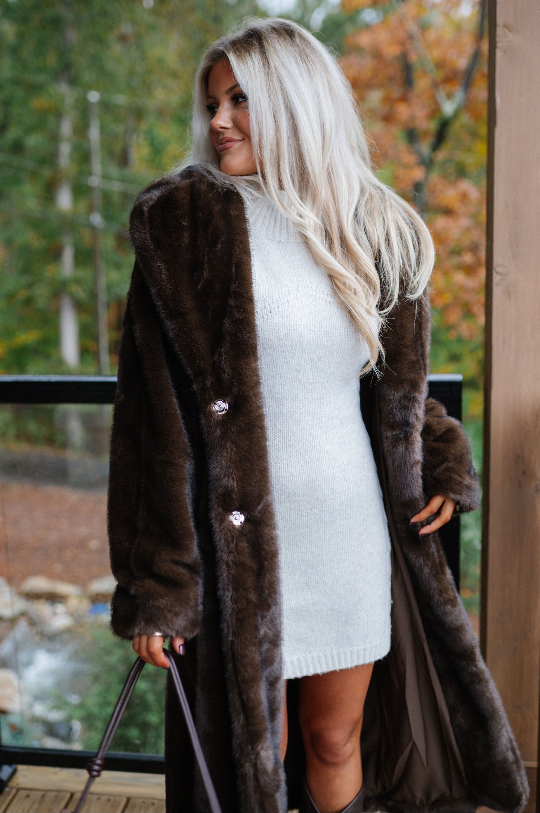 Frankie Maxi Fur Coat-Coffee