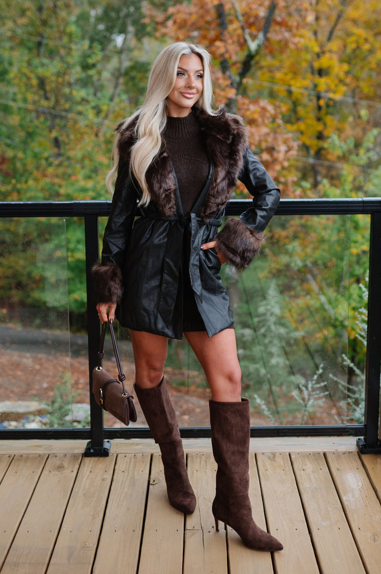Ester Leather Fur Coat-Dark Brown
