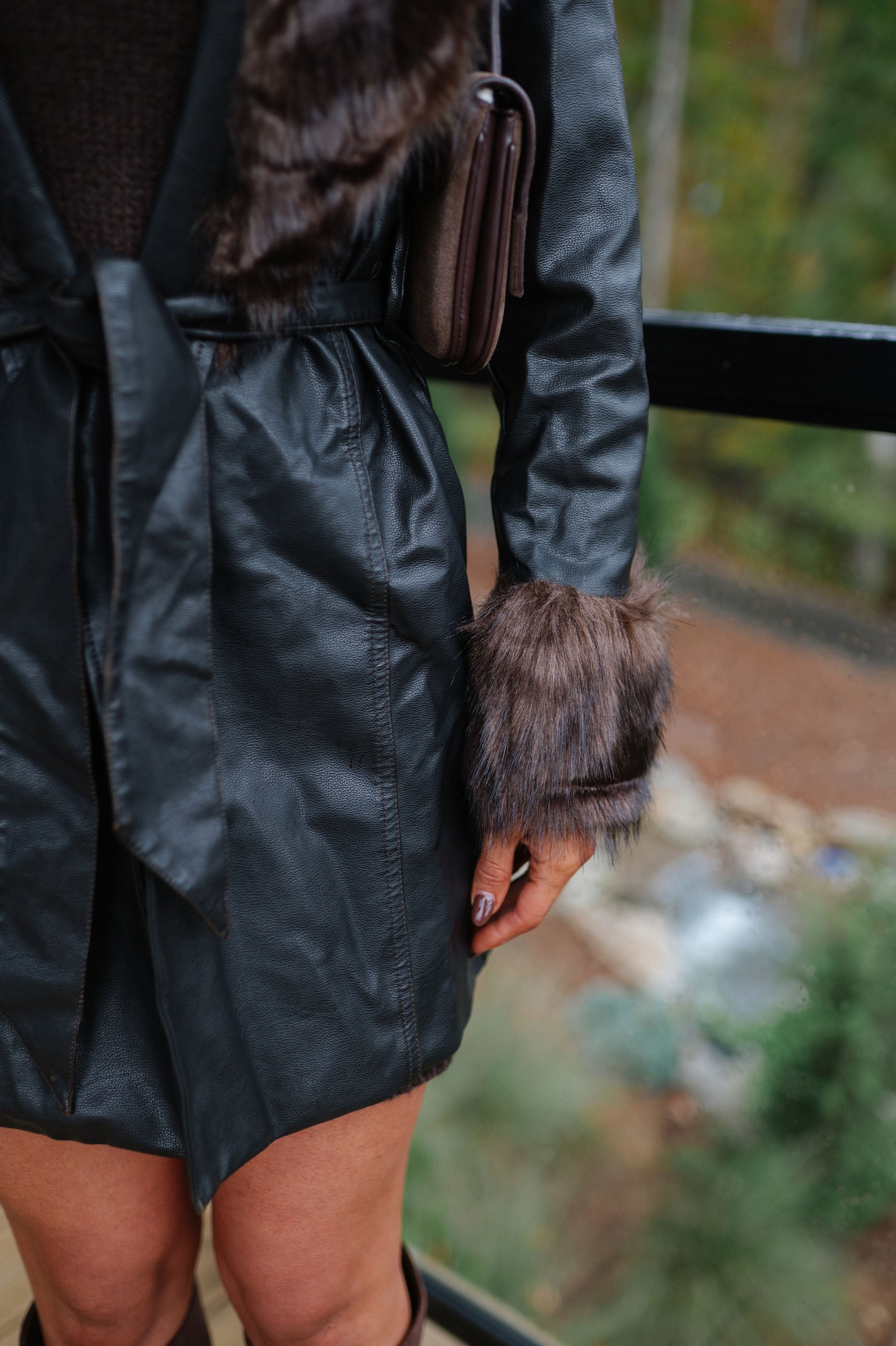 Ester Leather Fur Coat-Dark Brown