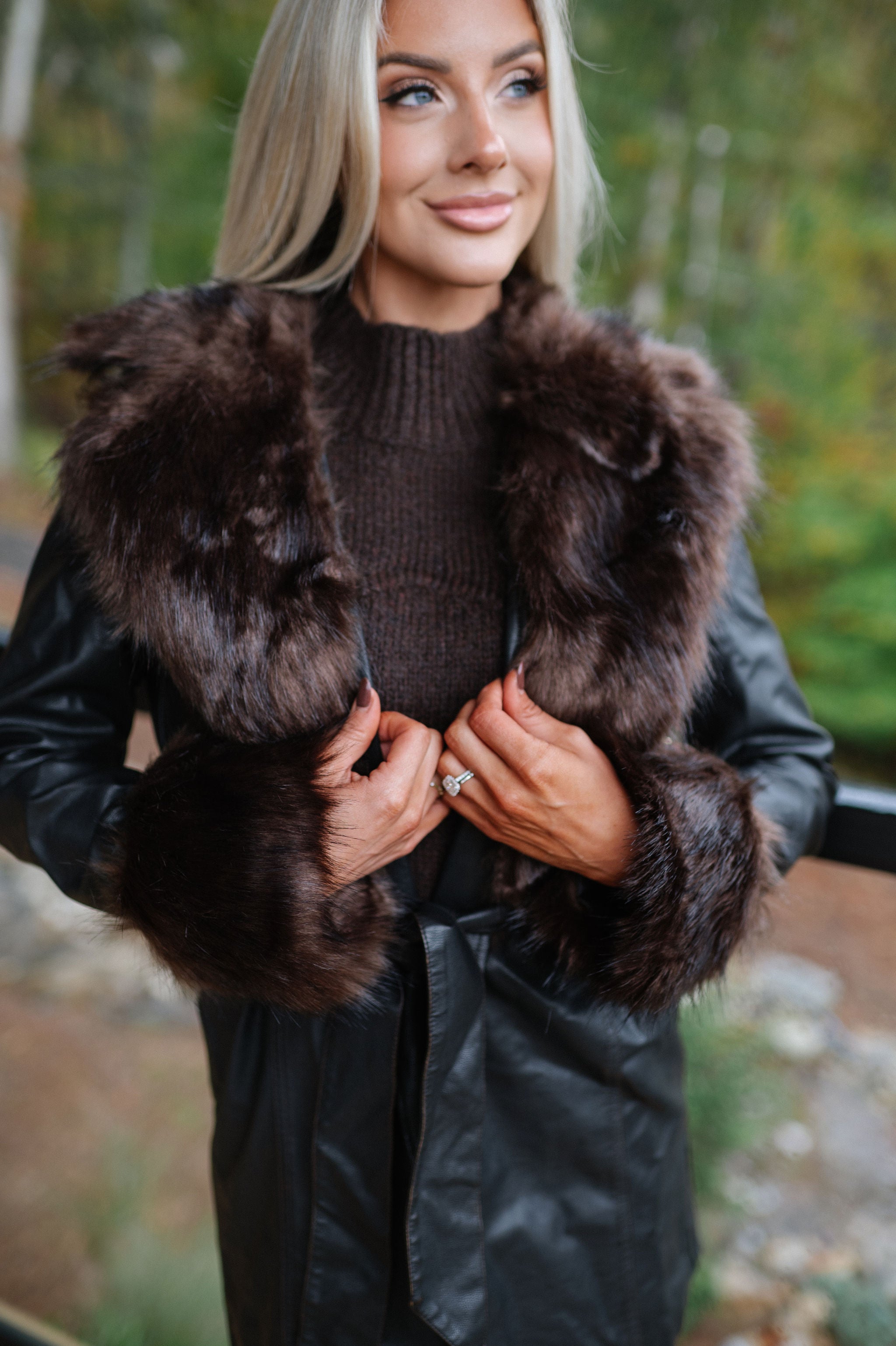Ester Leather Fur Coat-Dark Brown