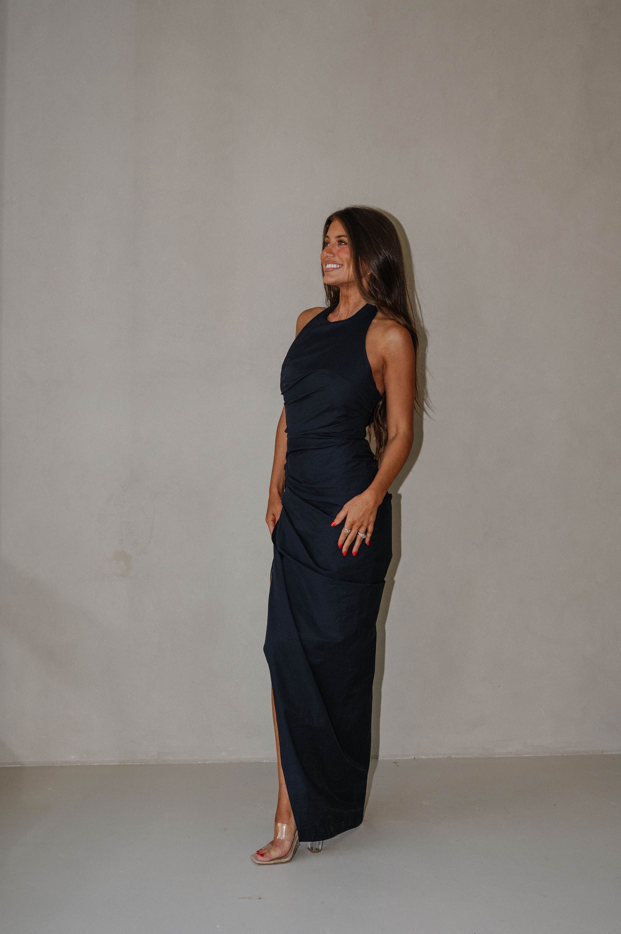 Sophia Ruched Maxi Dress-Navy